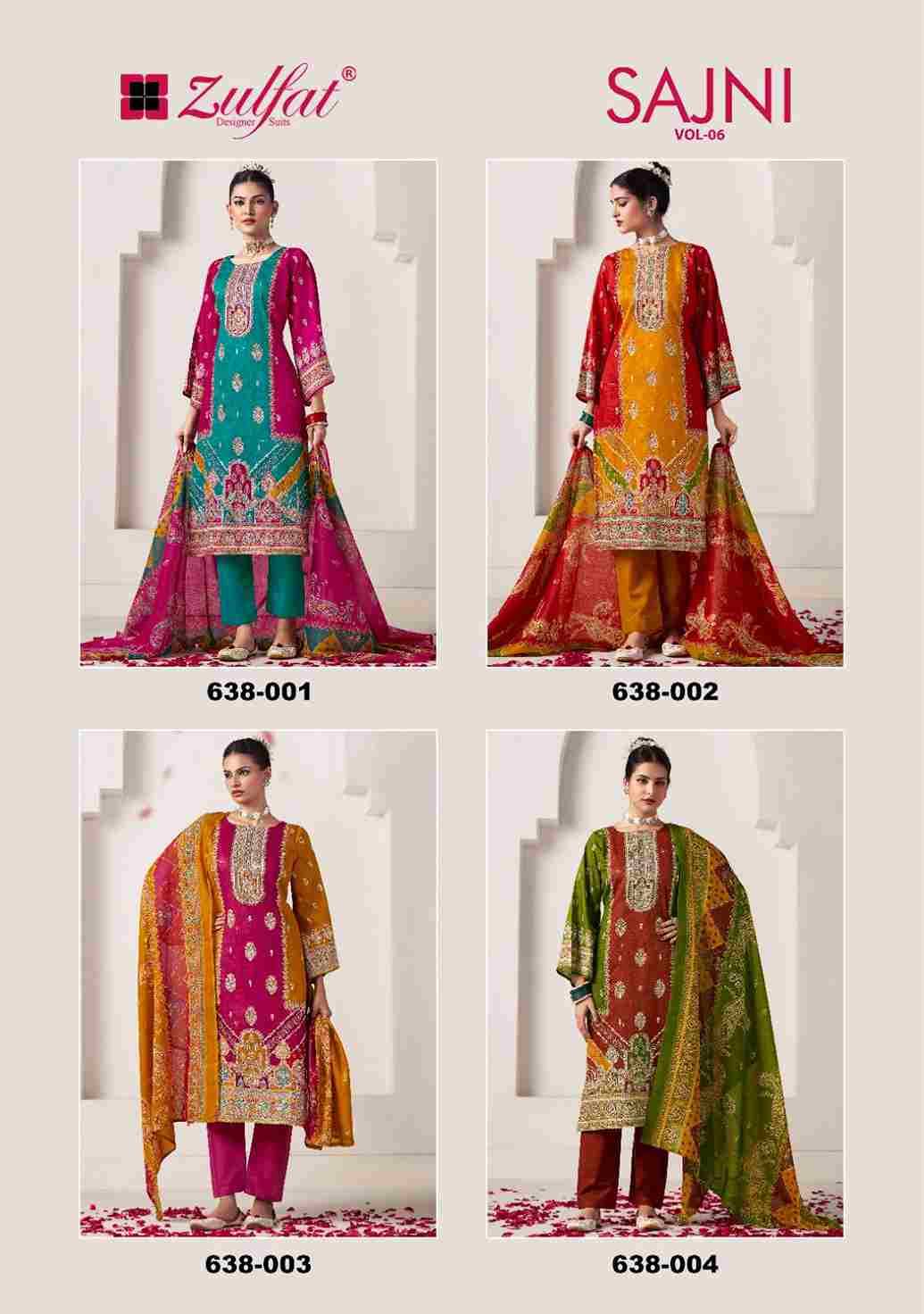 Sajni Vol-6 By Zulfat 638-001 To 638-004 Series Beautiful Festive Suits Stylish Fancy Colorful Casual Wear & Ethnic Wear Pure Jam Cotton Print Dresses At Wholesale Price