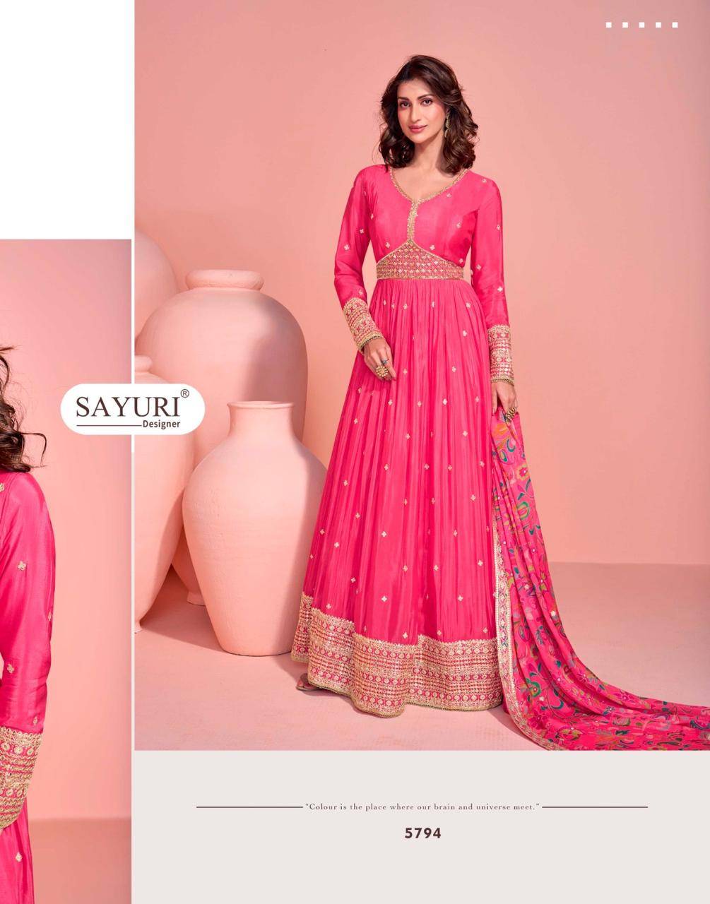 Mayuri By Sayuri 5792 To 5794 Series Designer Festive Suits Beautiful Fancy Colorful Stylish Party Wear & Occasional Wear Real Chinnon Silk Gown At Wholesale Price