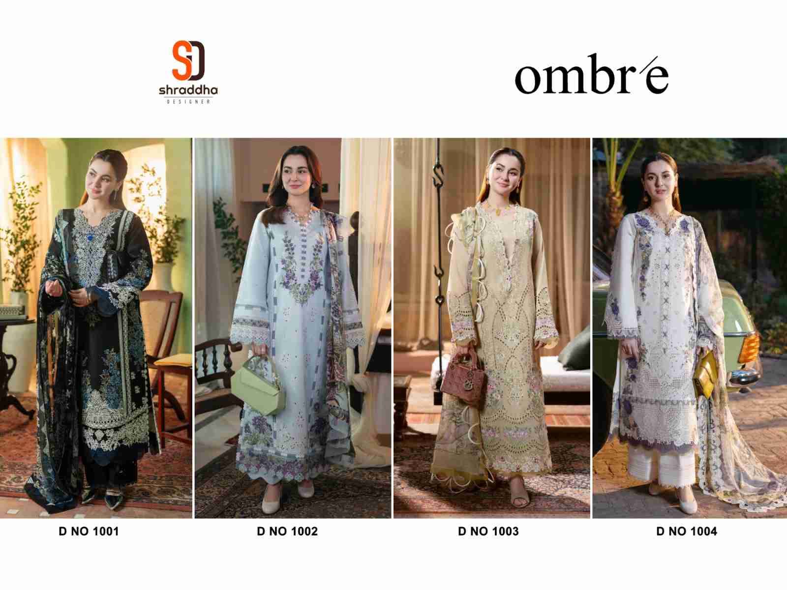 Ombre By Shraddha Designer 1001 To 1004 Series Beautiful Festive Suits Colorful Stylish Fancy Casual Wear & Ethnic Wear Pure Cotton Embroidered Dresses At Wholesale Price