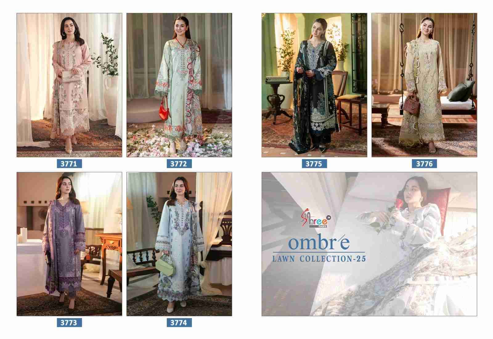 Ombre Lawn Collection-25 By Shree Fabs 3771 To 3776 Series Beautiful Pakistani Suits Stylish Fancy Colorful Party Wear & Occasional Wear Pure Cotton Embroidery Dresses At Wholesale Price