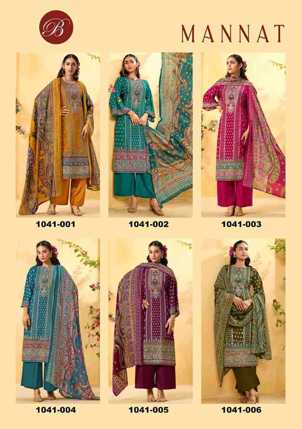 Mannat By Belliza 1041-001 To 1041-006 Series Beautiful Suits Colorful Stylish Fancy Casual Wear & Ethnic Wear Pure Viscose Rayon Print Dresses At Wholesale Price