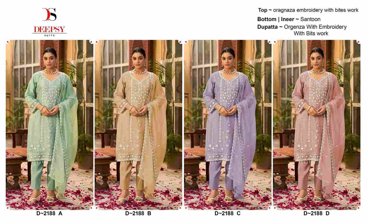 Deepsy Hit Design D-2188 Colours By Deepsy Suits D-2188-A To D-2188-D Series Beautiful Pakistani Suits Colorful Stylish Fancy Casual Wear & Ethnic Wear Organza Embroidered Dresses At Wholesale Price