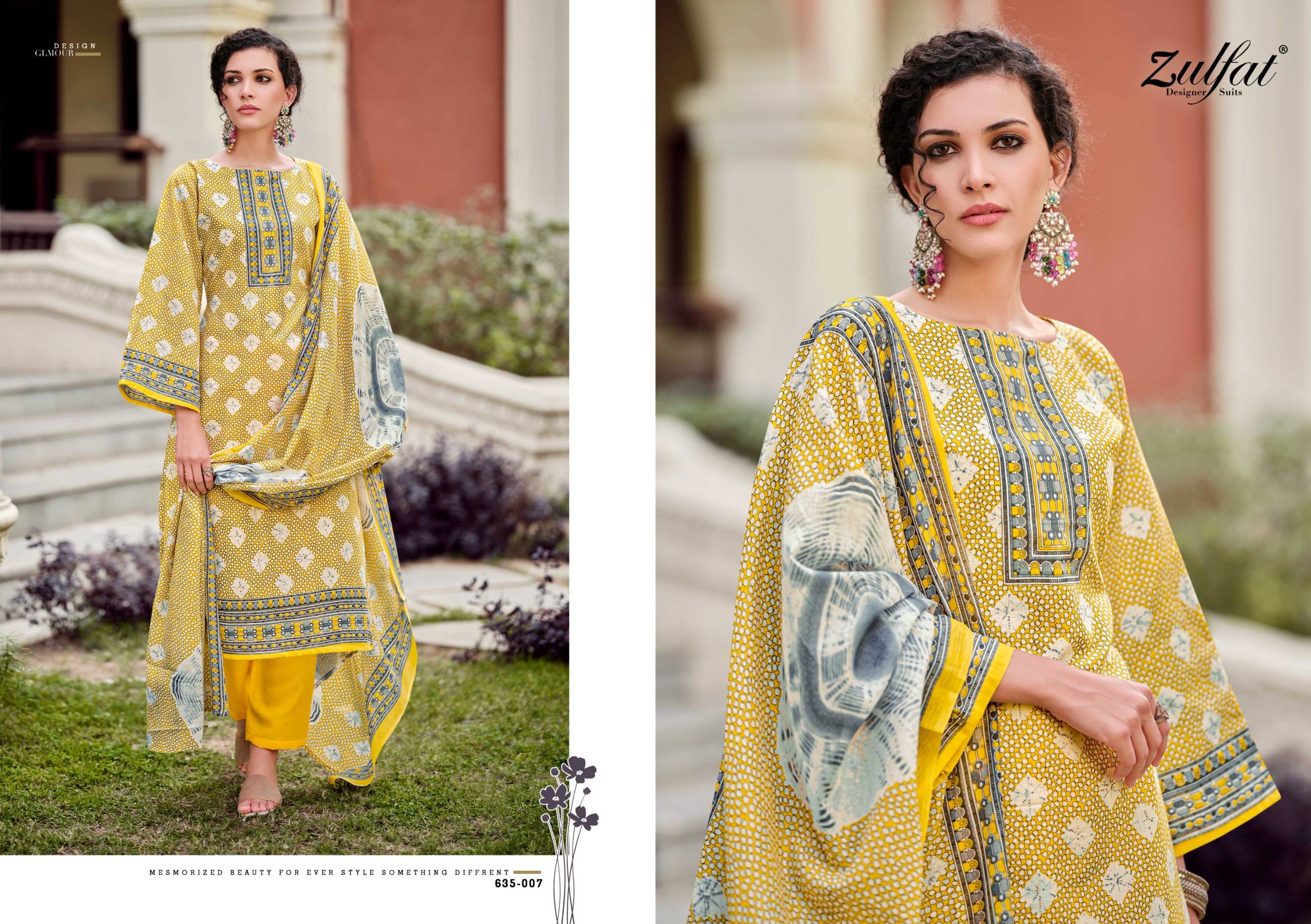 Farhana Vol-9 By Zulfat 635-001 To 635-008 Series Beautiful Festive Suits Stylish Fancy Colorful Casual Wear & Ethnic Wear Pure Cotton Print Dresses At Wholesale Price