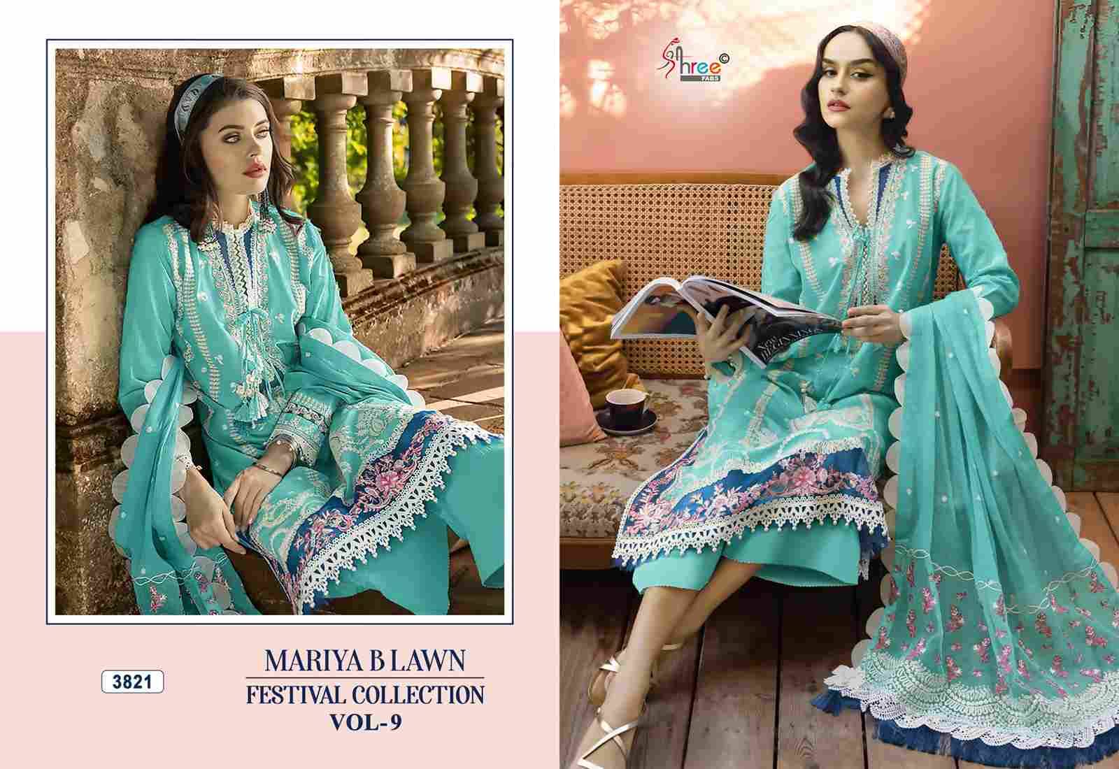 Mariya B Lawn Festival Collection Vol-9 By Shree Fabs 3821 To 3826 Series Designer Pakistani Suits Beautiful Stylish Fancy Colorful Party Wear & Occasional Wear Pure Cotton Embroidered Dresses At Wholesale Price