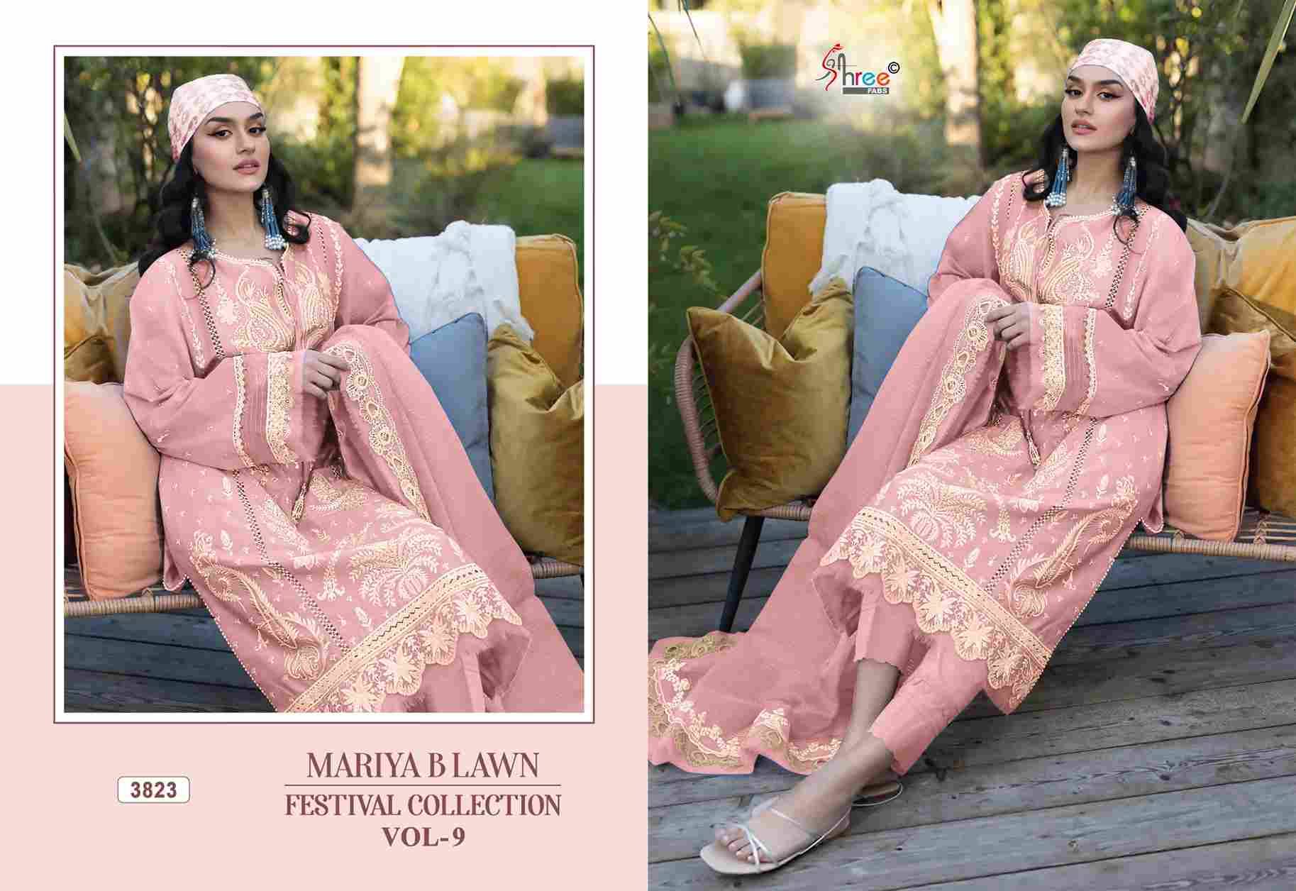 Mariya B Lawn Festival Collection Vol-9 By Shree Fabs 3821 To 3826 Series Designer Pakistani Suits Beautiful Stylish Fancy Colorful Party Wear & Occasional Wear Pure Cotton Embroidered Dresses At Wholesale Price