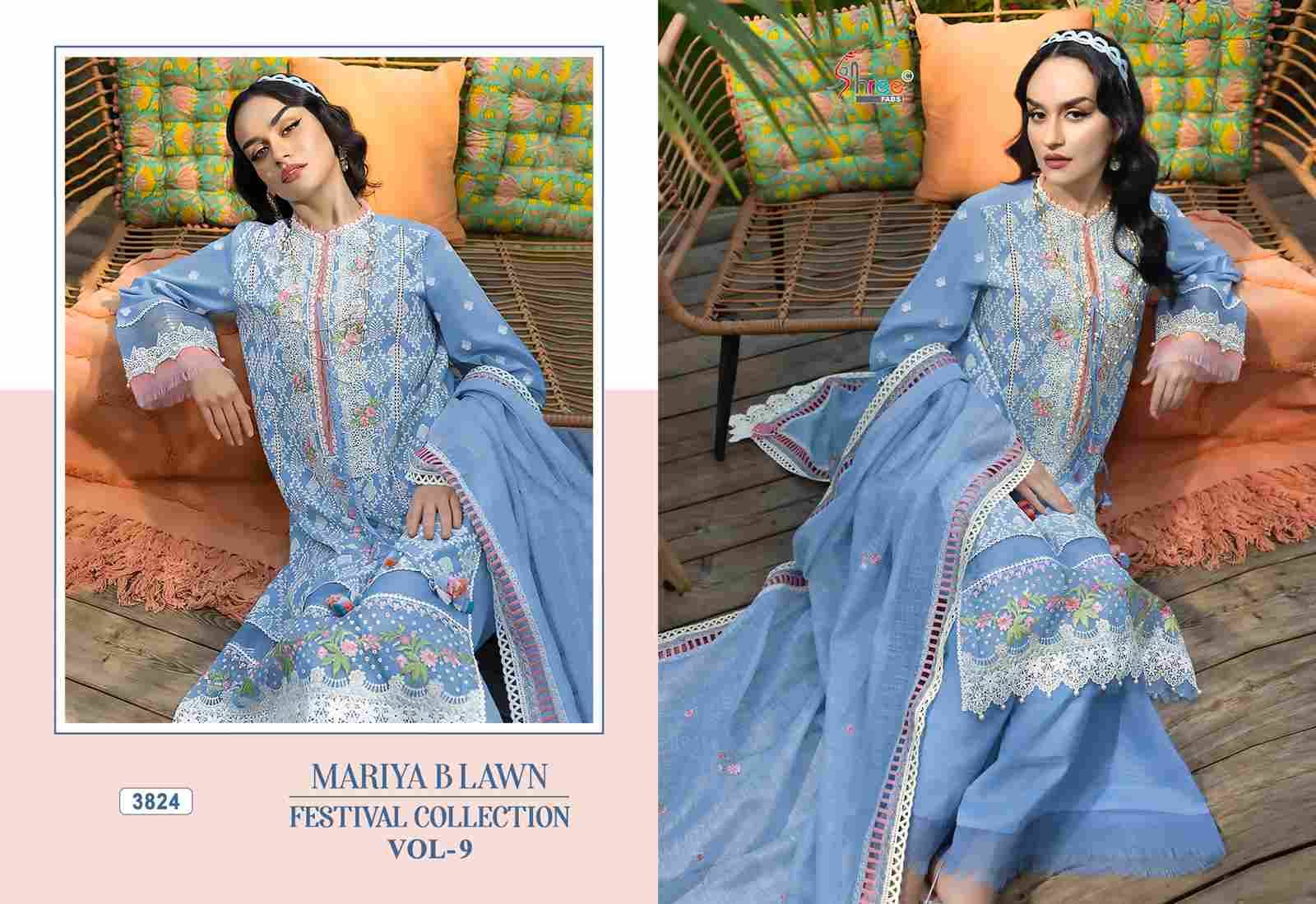 Mariya B Lawn Festival Collection Vol-9 By Shree Fabs 3821 To 3826 Series Designer Pakistani Suits Beautiful Stylish Fancy Colorful Party Wear & Occasional Wear Pure Cotton Embroidered Dresses At Wholesale Price