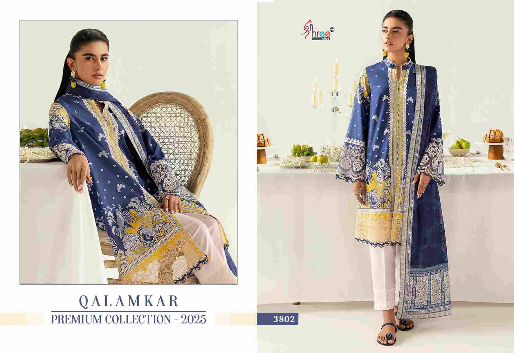 Qalamkar Premium Collection-2025 By Shree Fabs 3801 To 3807 Series Designer Pakistani Suits Beautiful Stylish Fancy Colorful Party Wear & Occasional Wear Pure Cotton Print Embroidered Dresses At Wholesale Price
