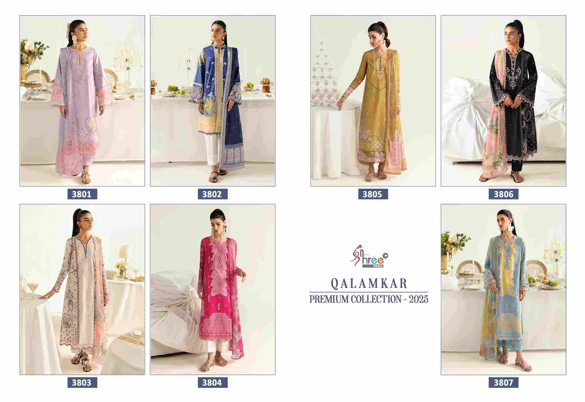 Qalamkar Premium Collection-2025 By Shree Fabs 3801 To 3807 Series Designer Pakistani Suits Beautiful Stylish Fancy Colorful Party Wear & Occasional Wear Pure Cotton Print Embroidered Dresses At Wholesale Price