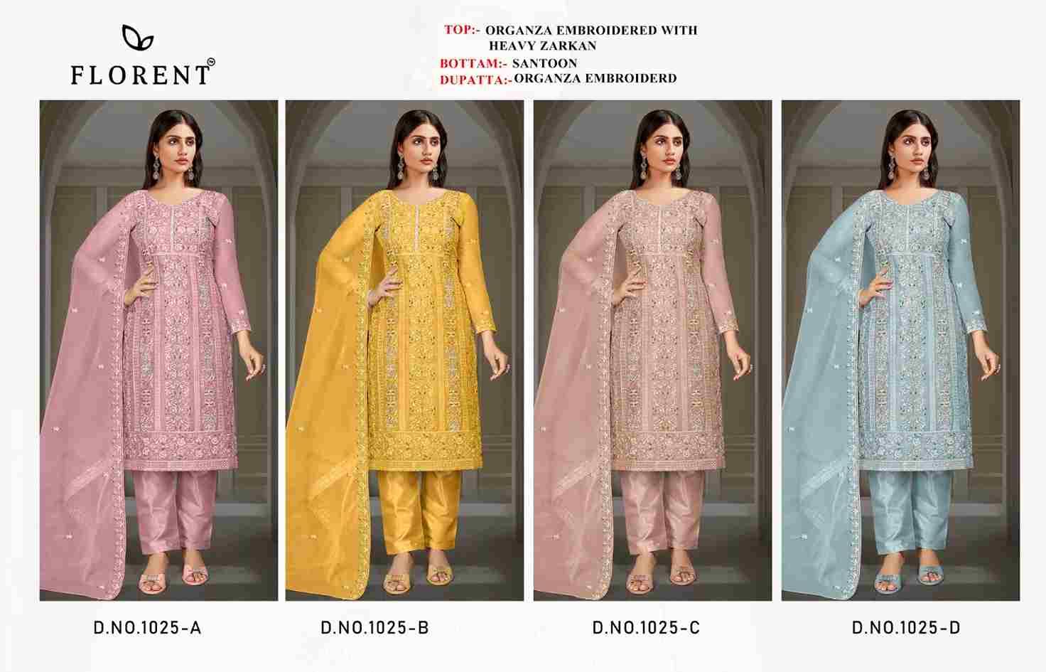 Florent 1025 Colours By Fashid Wholesale 1025-A To 1025-D Series Pakistani Suits Beautiful Fancy Colorful Stylish Party Wear & Occasional Wear Organza Embroidery Dresses At Wholesale Price