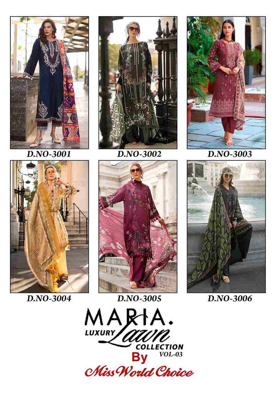 Maria.B. Luxury Lawn Collection Vol-3 By Miss World Choice 3001 To 3006 Series Beautiful Festive Suits Stylish Fancy Colorful Casual Wear & Ethnic Wear Lawn Cotton Print Dresses At Wholesale Price