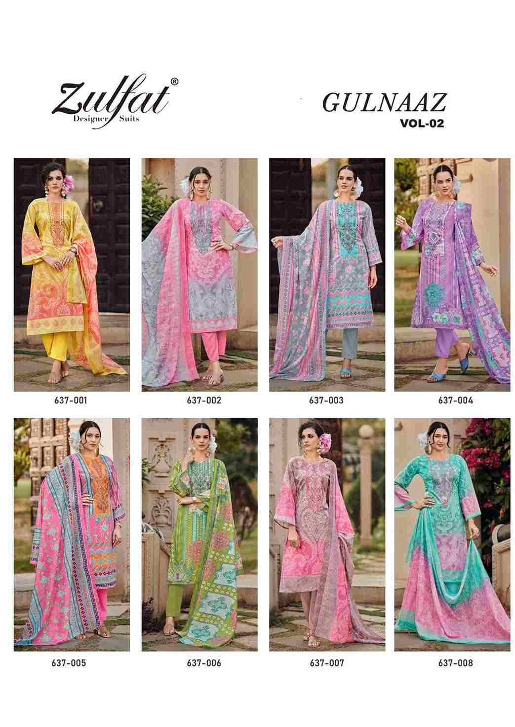 Gulnaaz Vol-2 By Zulfat 637-001 To 637-008 Series Beautiful Festive Suits Stylish Fancy Colorful Casual Wear & Ethnic Wear Pure Cotton Print Dresses At Wholesale Price