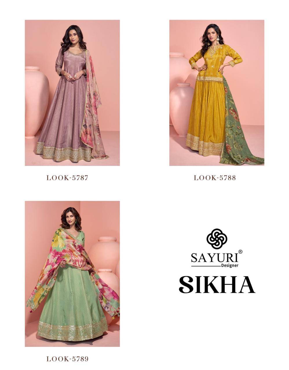 Sikha By Sayuri 5787 To 5789 Series Designer Festive Suits Beautiful Fancy Colorful Stylish Party Wear & Occasional Wear Pure Viscose Jacquard Silk Gown At Wholesale Price