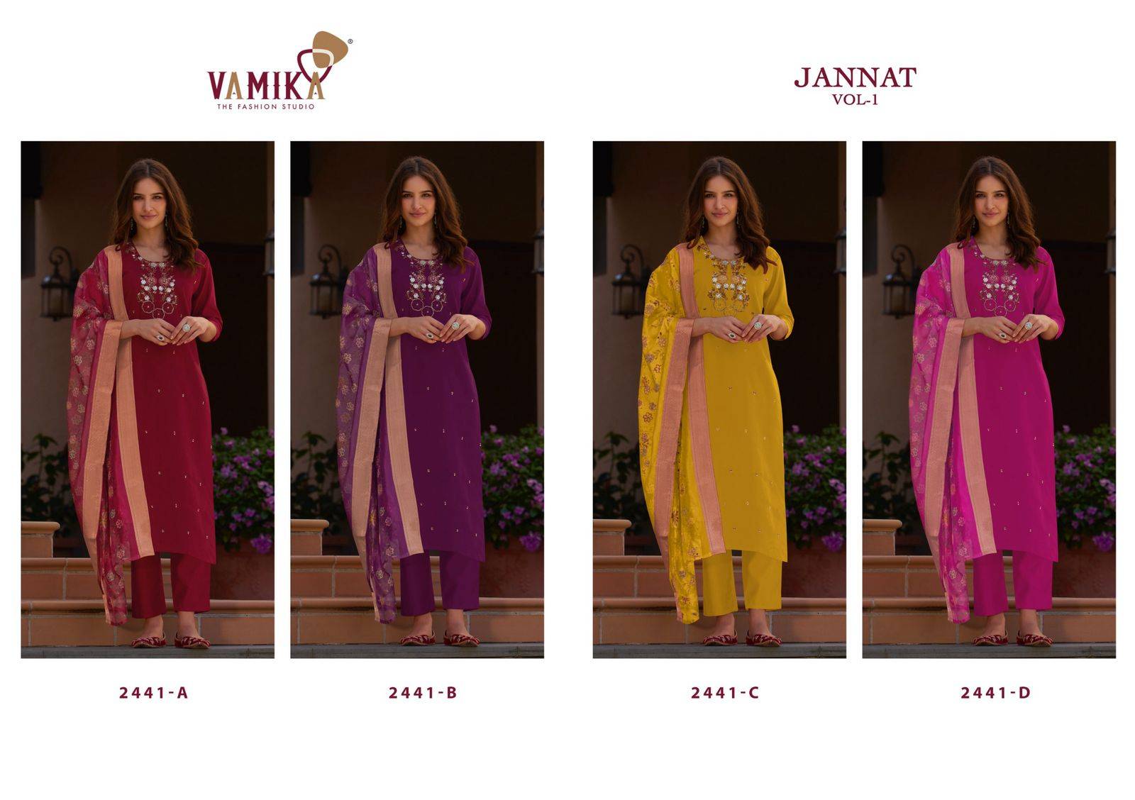 Jannat Vol-1 By Vamika 2441-A To 2441-D Series Designer Stylish Fancy Colorful Beautiful Party Wear & Ethnic Wear Collection Heavy Viscose Dresses At Wholesale Price