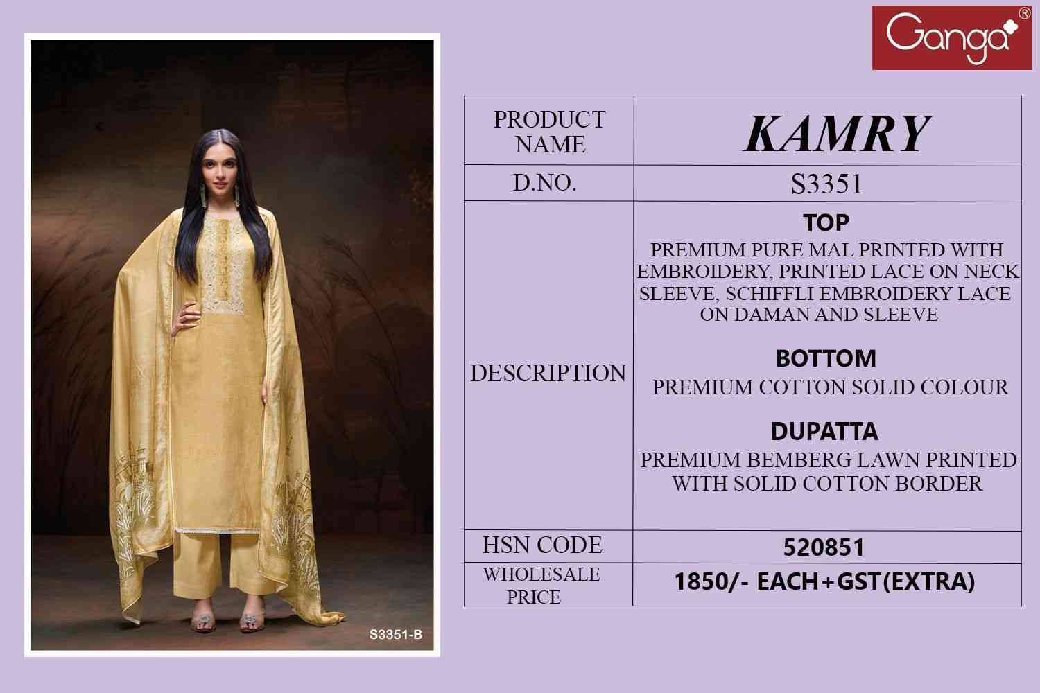 Kamry-3351 By Ganga Fashion 3351-A To 3351-D Series Beautiful Festive Suits Colorful Stylish Fancy Casual Wear & Ethnic Wear Pure Mal Dresses At Wholesale Price