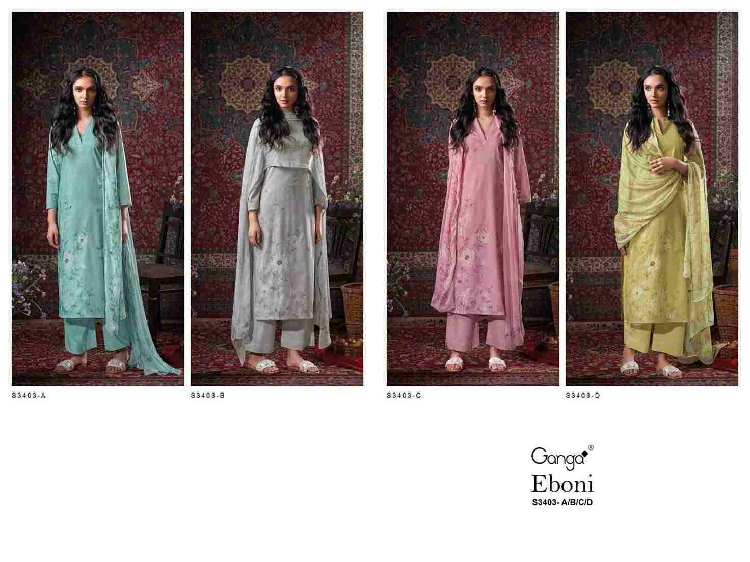 Eboni-3403 By Ganga Fashion 3403-A To 3403-D Series Beautiful Festive Suits Colorful Stylish Fancy Casual Wear & Ethnic Wear Pure Cotton Dresses At Wholesale Price