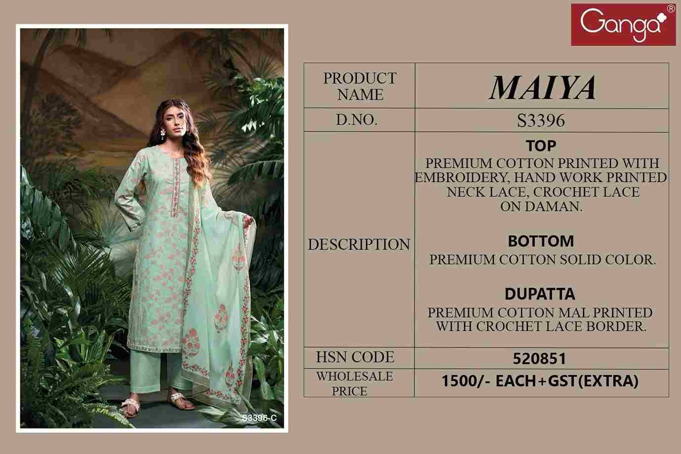 Maiya-3396 By Ganga Fashion 3403-A To 3403-D Series Beautiful Festive Suits Colorful Stylish Fancy Casual Wear & Ethnic Wear Pure Cotton Dresses At Wholesale Price