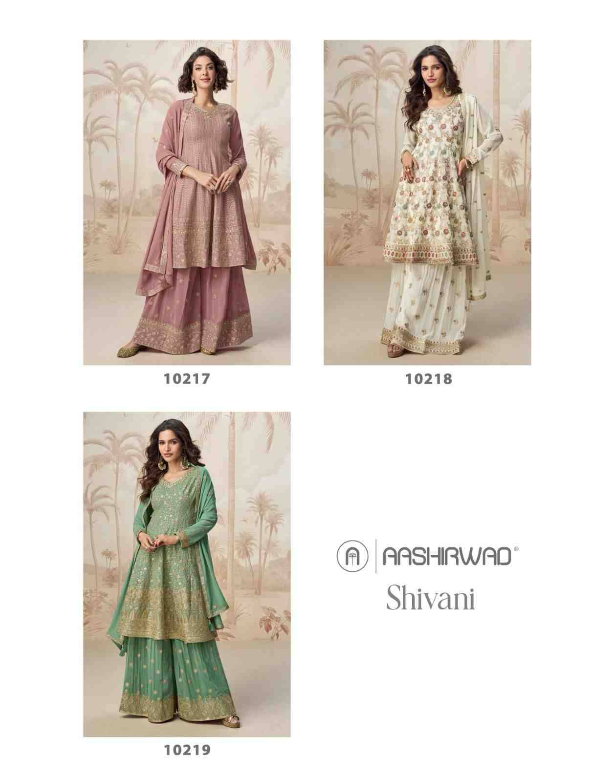 Shivani By Aashirwad Creation 10217 To 10219 Series Beautiful Sharara Suits Colorful Stylish Fancy Casual Wear & Ethnic Wear Premium Georgette Dresses At Wholesale Price