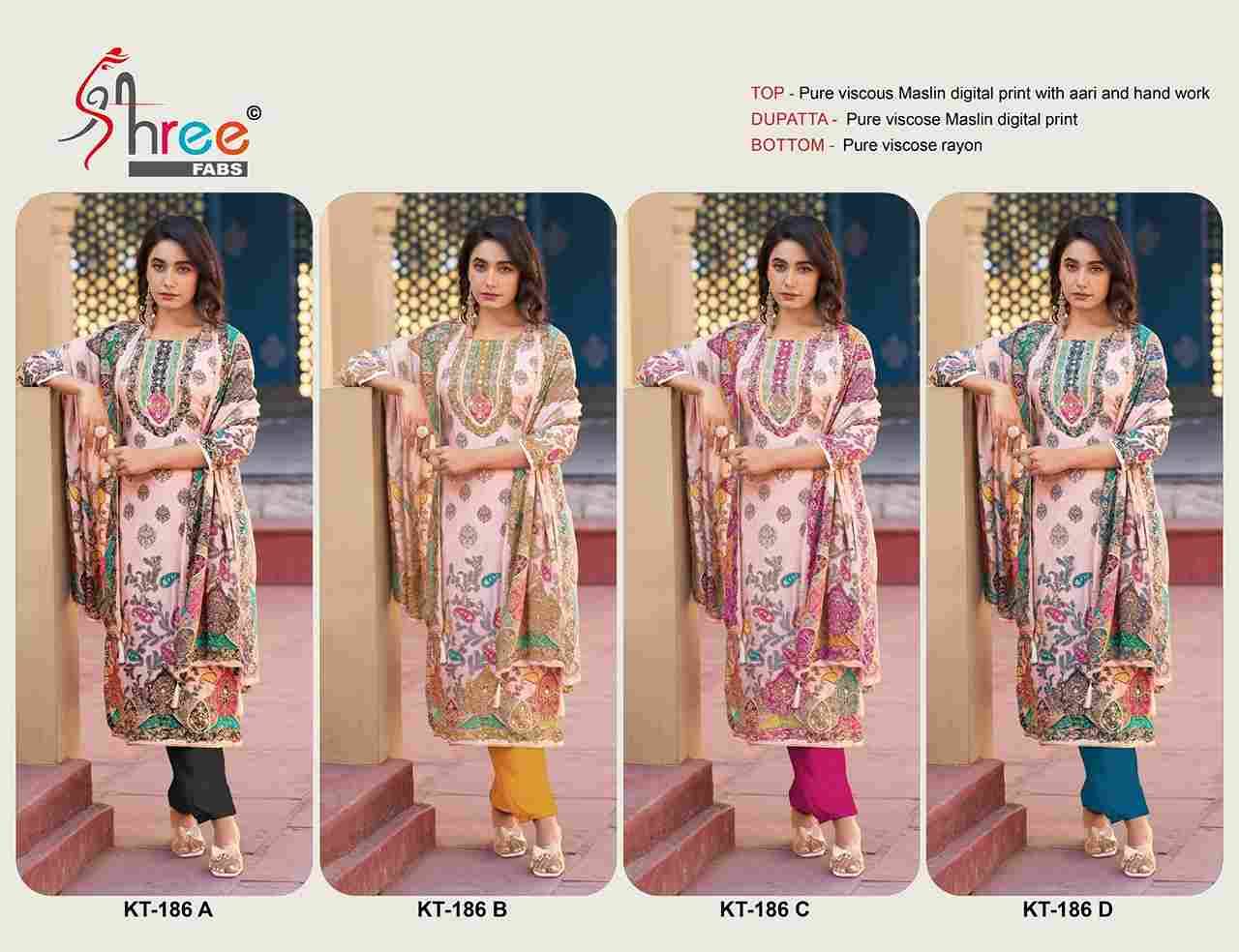 Shree Fabs Hit Design KT-186 Colours By Shree Fabs KT-186-A To KT-186-D Series Designer Pakistani Suits Beautiful Fancy Stylish Colorful Party Wear & Occasional Wear Pure Viscose Muslin Embroidery Dresses At Wholesale Price