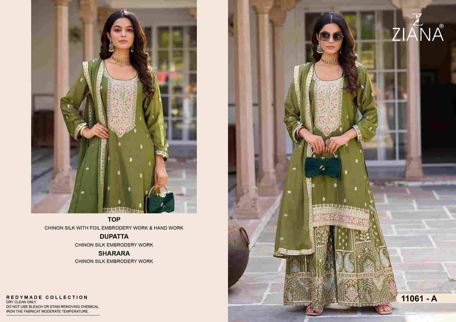 Ziana 11061 Colours By Fashid Wholesale 11061-A To 11061-D Series Beautiful Stylish Suits Fancy Colorful Casual Wear & Ethnic Wear & Ready To Wear Chinnon Silk Dresses At Wholesale Price