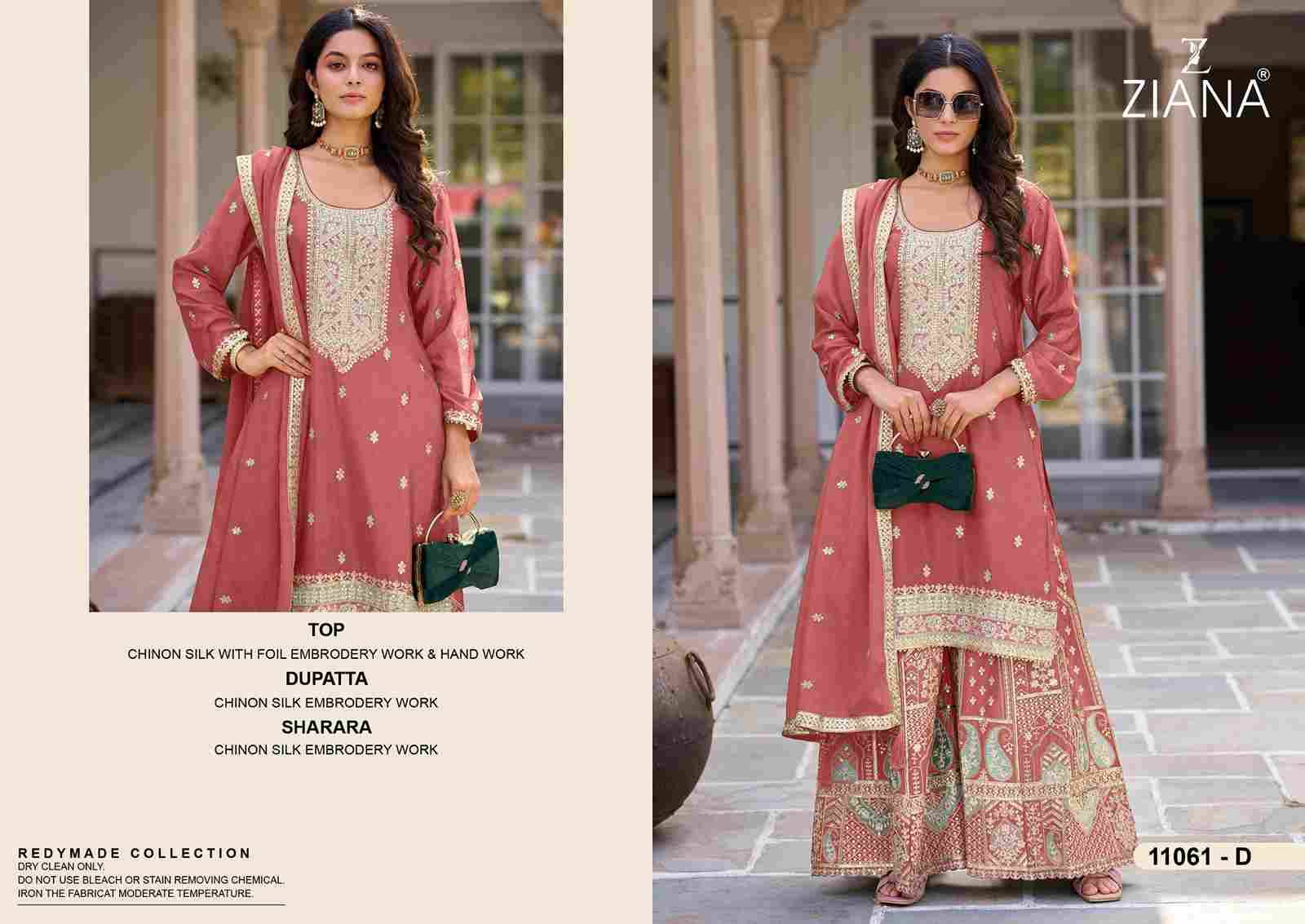 Ziana 11061 Colours By Fashid Wholesale 11061-A To 11061-D Series Beautiful Stylish Suits Fancy Colorful Casual Wear & Ethnic Wear & Ready To Wear Chinnon Silk Dresses At Wholesale Price