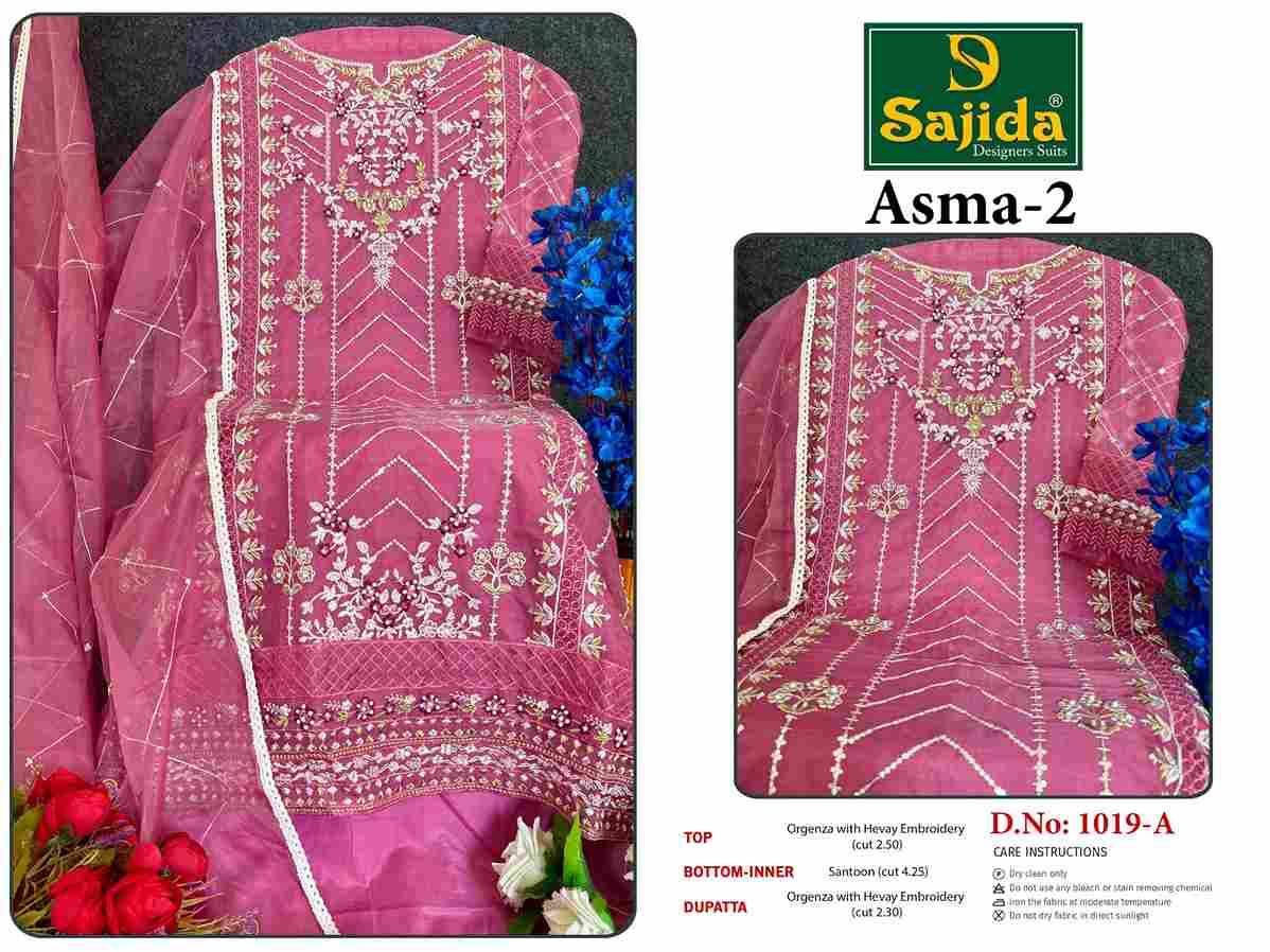 Asma Vol-2 By Sajida Designer Suits 1019-A To 1019-D Series Beautiful Pakistani Suits Colorful Stylish Fancy Casual Wear & Ethnic Wear Organza Embroidered Dresses At Wholesale Price