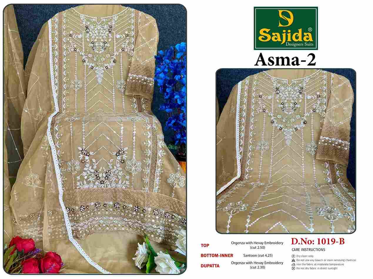 Asma Vol-2 By Sajida Designer Suits 1019-A To 1019-D Series Beautiful Pakistani Suits Colorful Stylish Fancy Casual Wear & Ethnic Wear Organza Embroidered Dresses At Wholesale Price