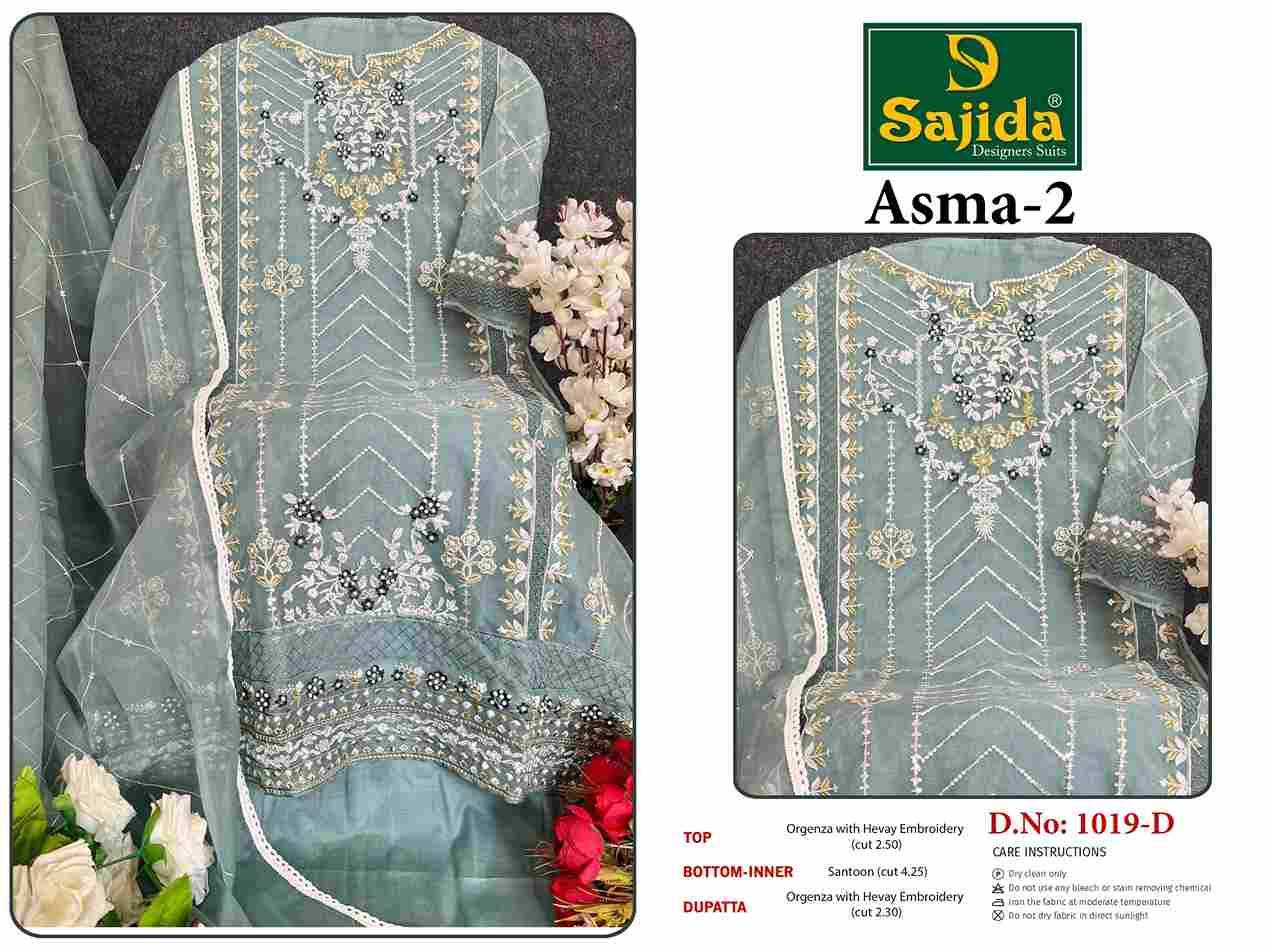 Asma Vol-2 By Sajida Designer Suits 1019-A To 1019-D Series Beautiful Pakistani Suits Colorful Stylish Fancy Casual Wear & Ethnic Wear Organza Embroidered Dresses At Wholesale Price