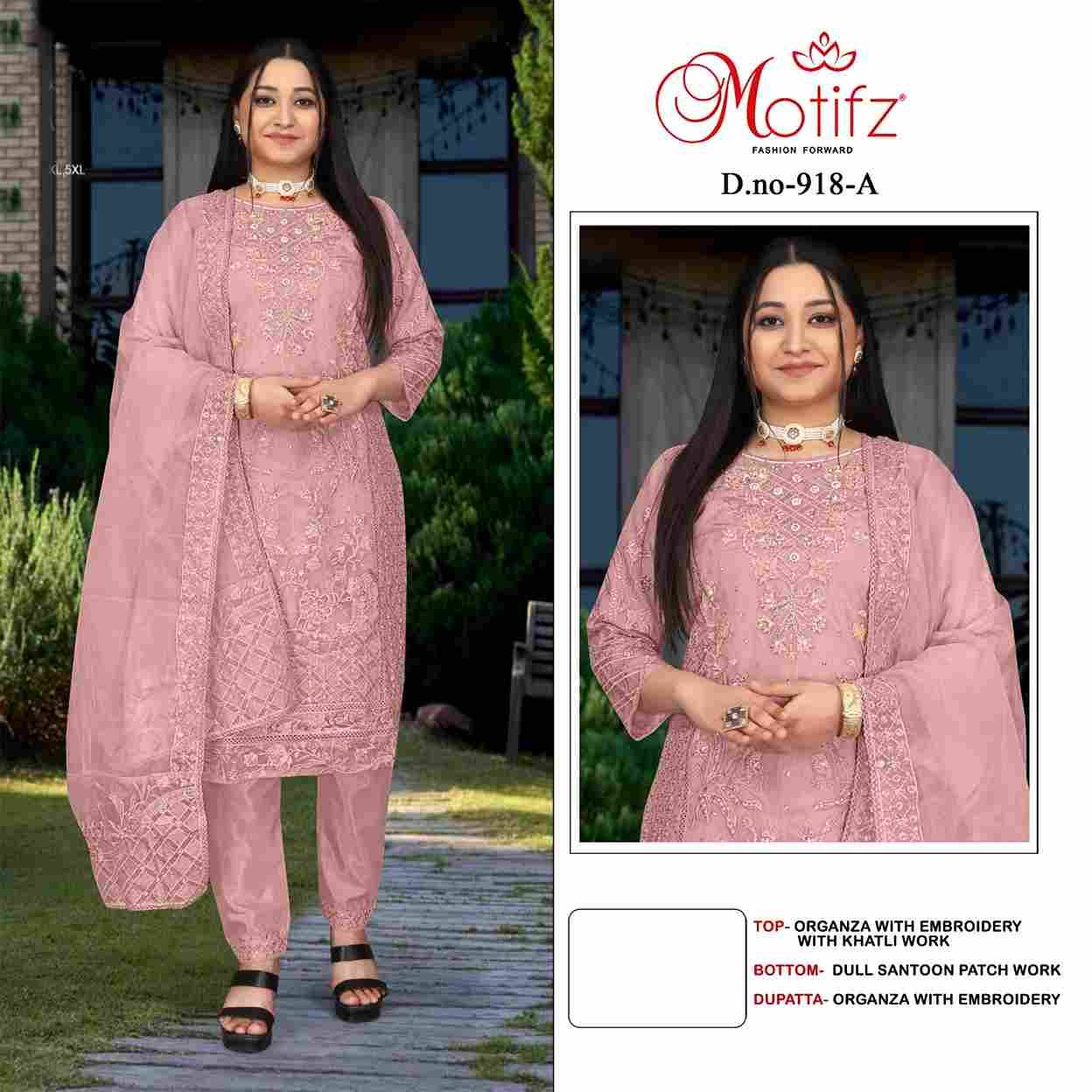Motifz Hit Design 918 Colours By Motifz 918-A To 918-D Series Beautiful Pakistani Suits Colorful Stylish Fancy Casual Wear & Ethnic Wear Organza Dresses At Wholesale Price