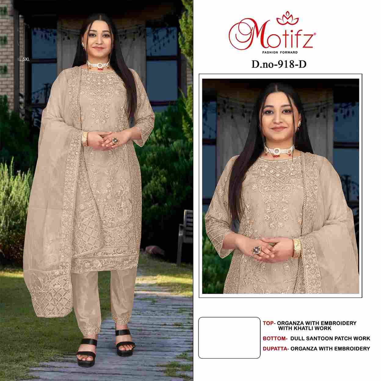Motifz Hit Design 918 Colours By Motifz 918-A To 918-D Series Beautiful Pakistani Suits Colorful Stylish Fancy Casual Wear & Ethnic Wear Organza Dresses At Wholesale Price