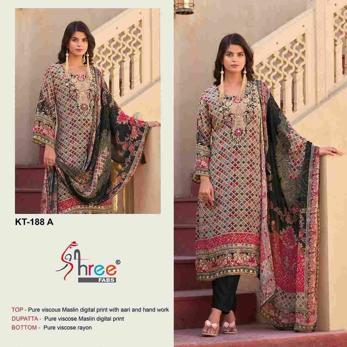 Shree Fabs Hit Design KT-188 Colours By Shree Fabs KT-188-A To KT-188-D Series Designer Pakistani Suits Beautiful Fancy Stylish Colorful Party Wear & Occasional Wear Pure Viscose Muslin Embroidery Dresses At Wholesale Price