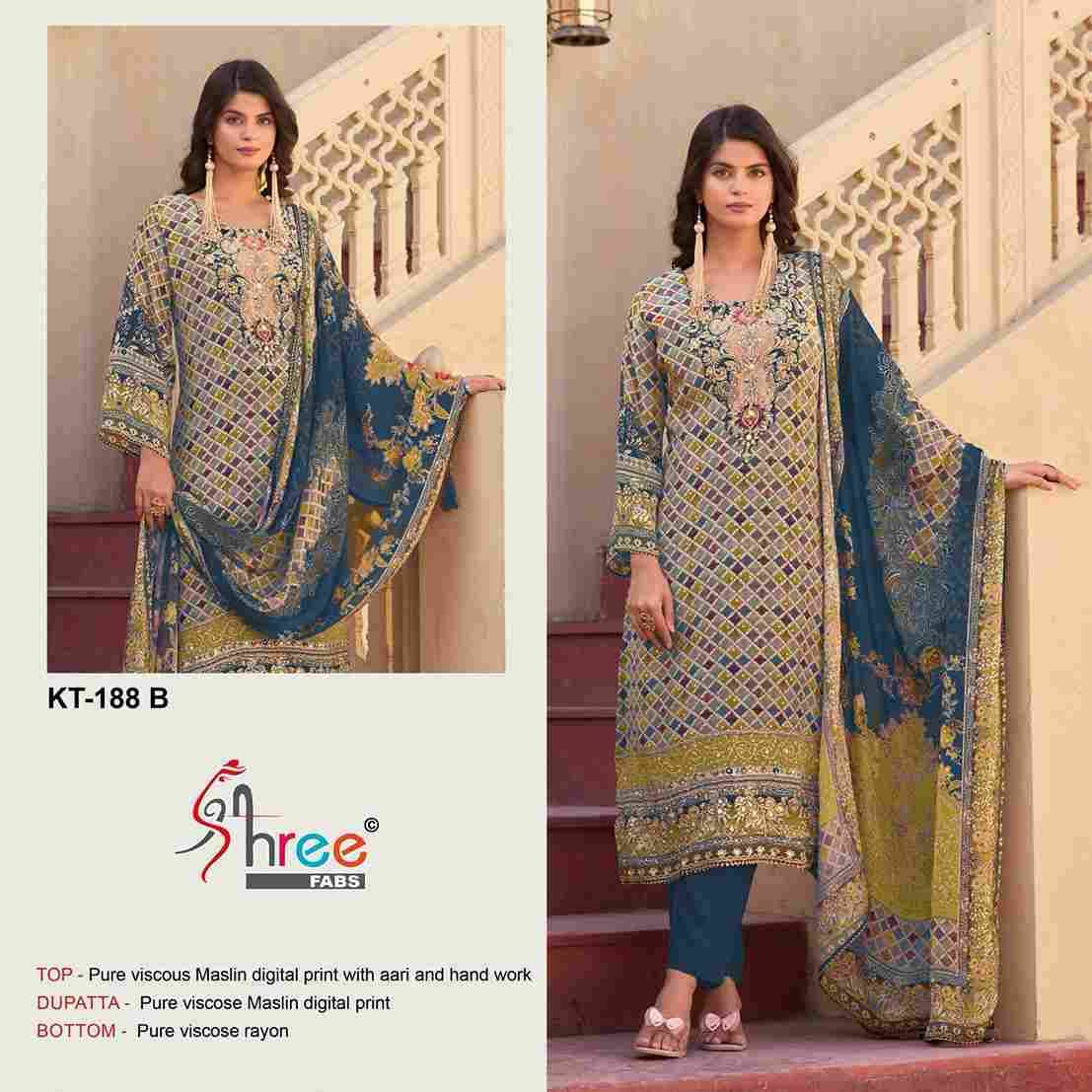 Shree Fabs Hit Design KT-188 Colours By Shree Fabs KT-188-A To KT-188-D Series Designer Pakistani Suits Beautiful Fancy Stylish Colorful Party Wear & Occasional Wear Pure Viscose Muslin Embroidery Dresses At Wholesale Price