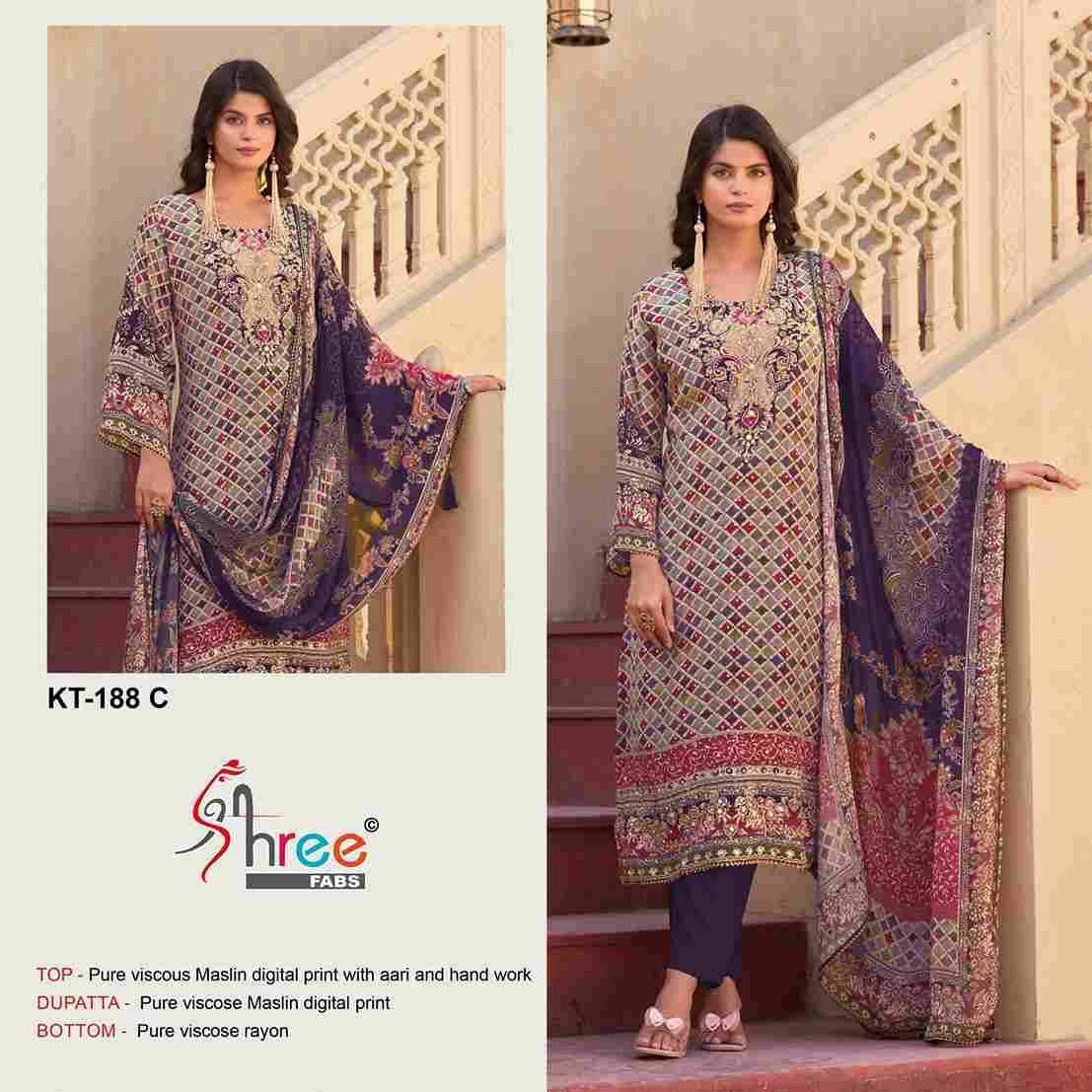 Shree Fabs Hit Design KT-188 Colours By Shree Fabs KT-188-A To KT-188-D Series Designer Pakistani Suits Beautiful Fancy Stylish Colorful Party Wear & Occasional Wear Pure Viscose Muslin Embroidery Dresses At Wholesale Price