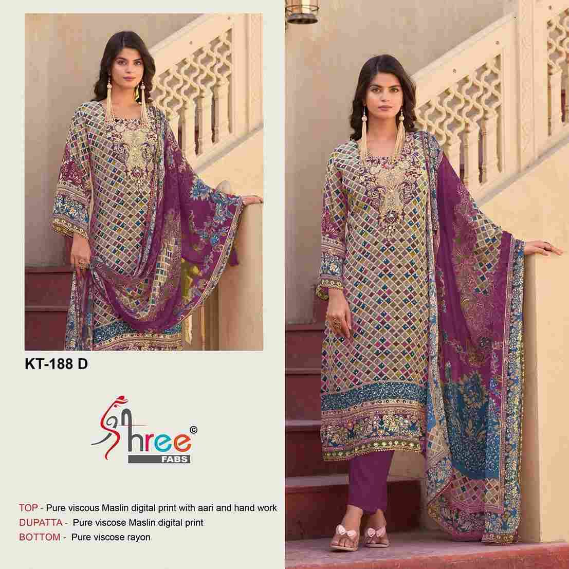 Shree Fabs Hit Design KT-188 Colours By Shree Fabs KT-188-A To KT-188-D Series Designer Pakistani Suits Beautiful Fancy Stylish Colorful Party Wear & Occasional Wear Pure Viscose Muslin Embroidery Dresses At Wholesale Price