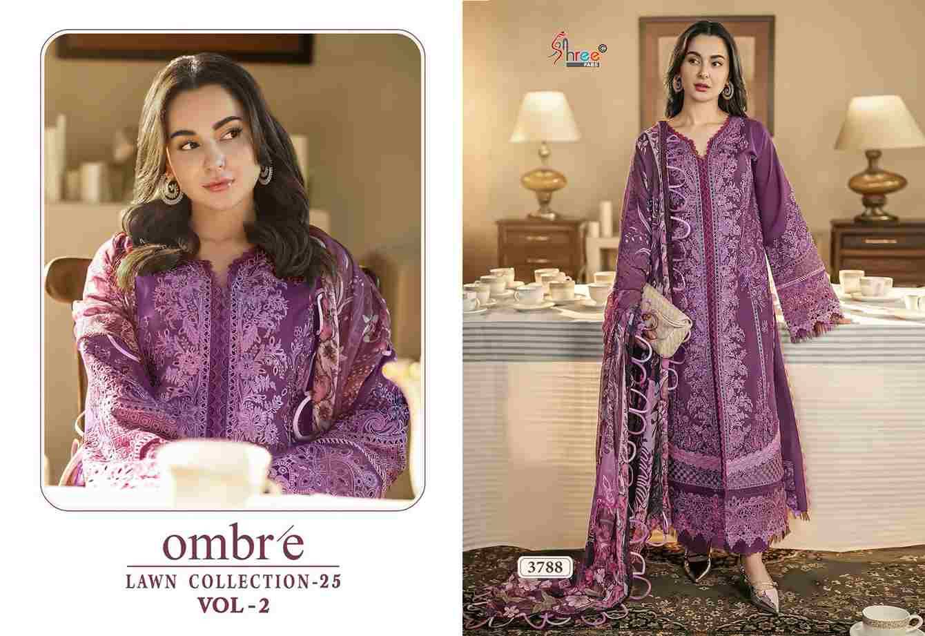 Ombre Lawn Collection-25 Vol-2 By Shree Fabs 3788 To 3790 Series Beautiful Pakistani Suits Stylish Fancy Colorful Party Wear & Occasional Wear Pure Cotton Embroidery Dresses At Wholesale Price