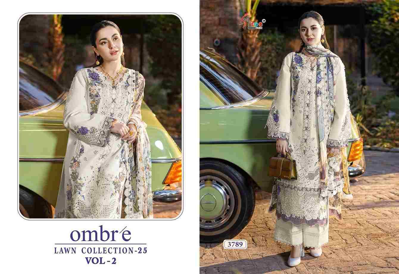 Ombre Lawn Collection-25 Vol-2 By Shree Fabs 3788 To 3790 Series Beautiful Pakistani Suits Stylish Fancy Colorful Party Wear & Occasional Wear Pure Cotton Embroidery Dresses At Wholesale Price