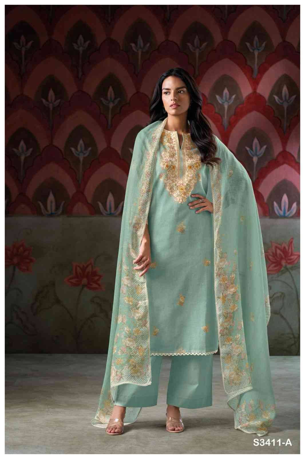 Elishea-3411 By Ganga Fashion 3411-A To 3411-D Series Beautiful Festive Suits Colorful Stylish Fancy Casual Wear & Ethnic Wear Pure Linen Cotton Dresses At Wholesale Price