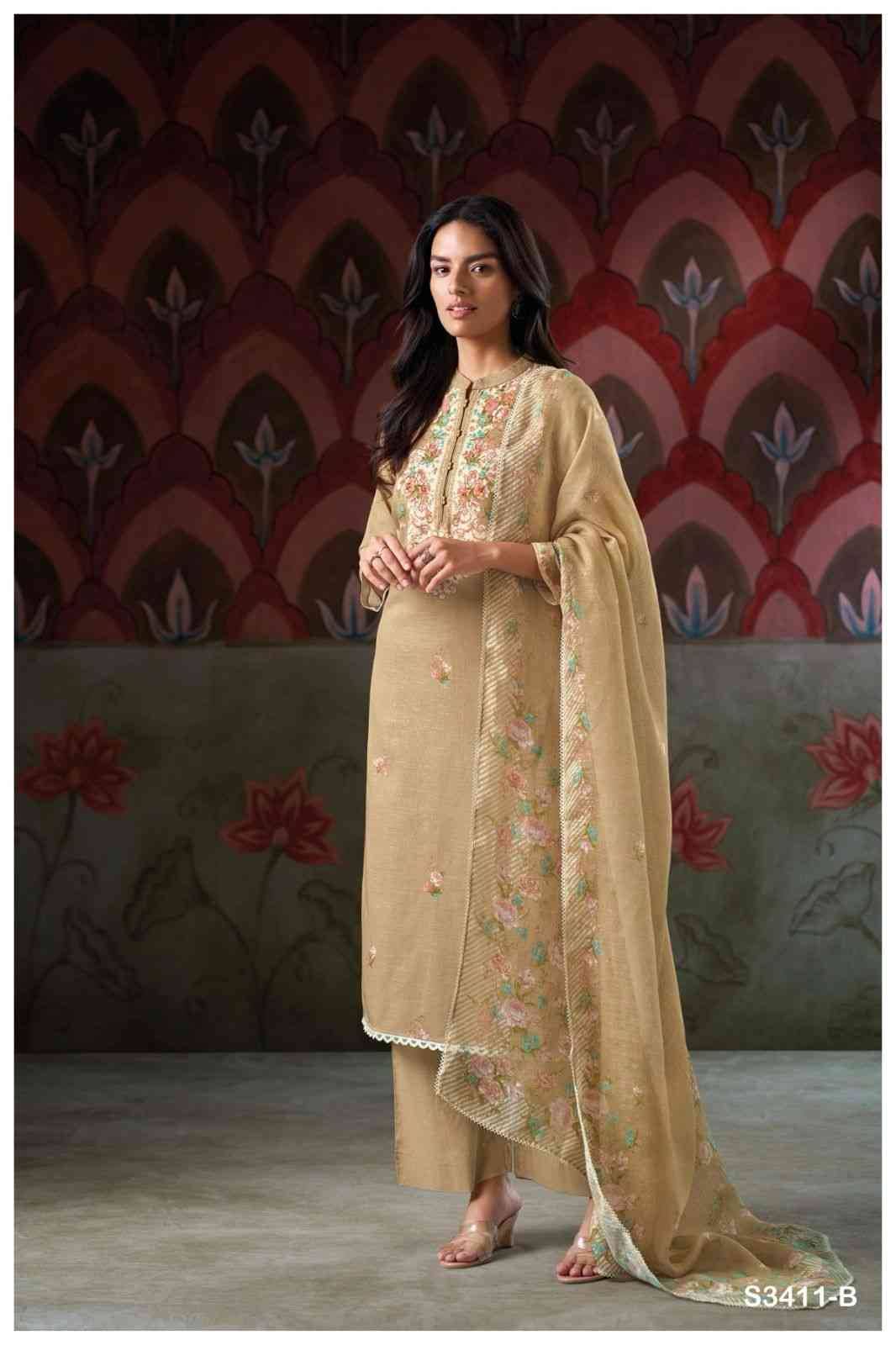 Elishea-3411 By Ganga Fashion 3411-A To 3411-D Series Beautiful Festive Suits Colorful Stylish Fancy Casual Wear & Ethnic Wear Pure Linen Cotton Dresses At Wholesale Price