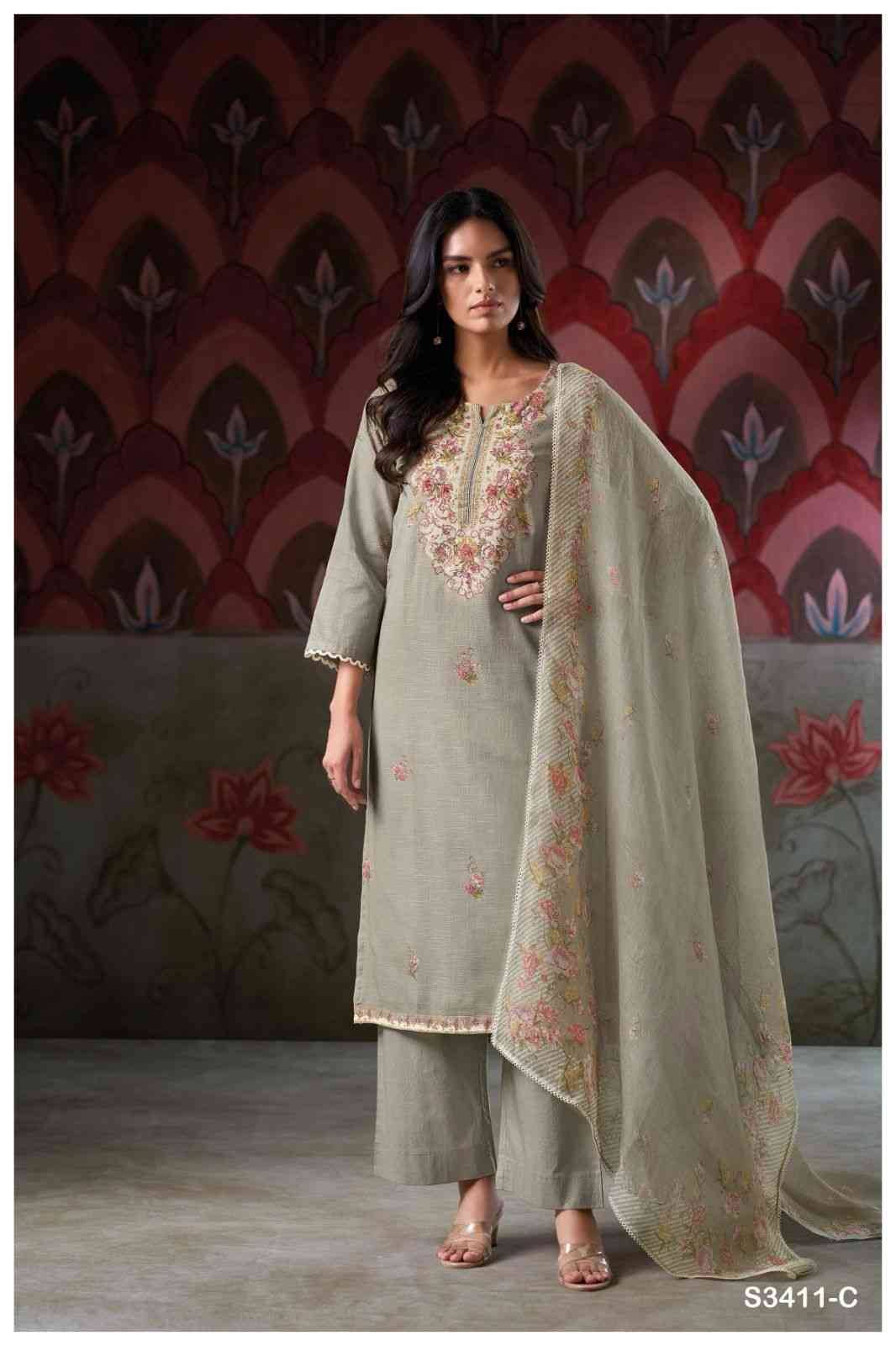 Elishea-3411 By Ganga Fashion 3411-A To 3411-D Series Beautiful Festive Suits Colorful Stylish Fancy Casual Wear & Ethnic Wear Pure Linen Cotton Dresses At Wholesale Price