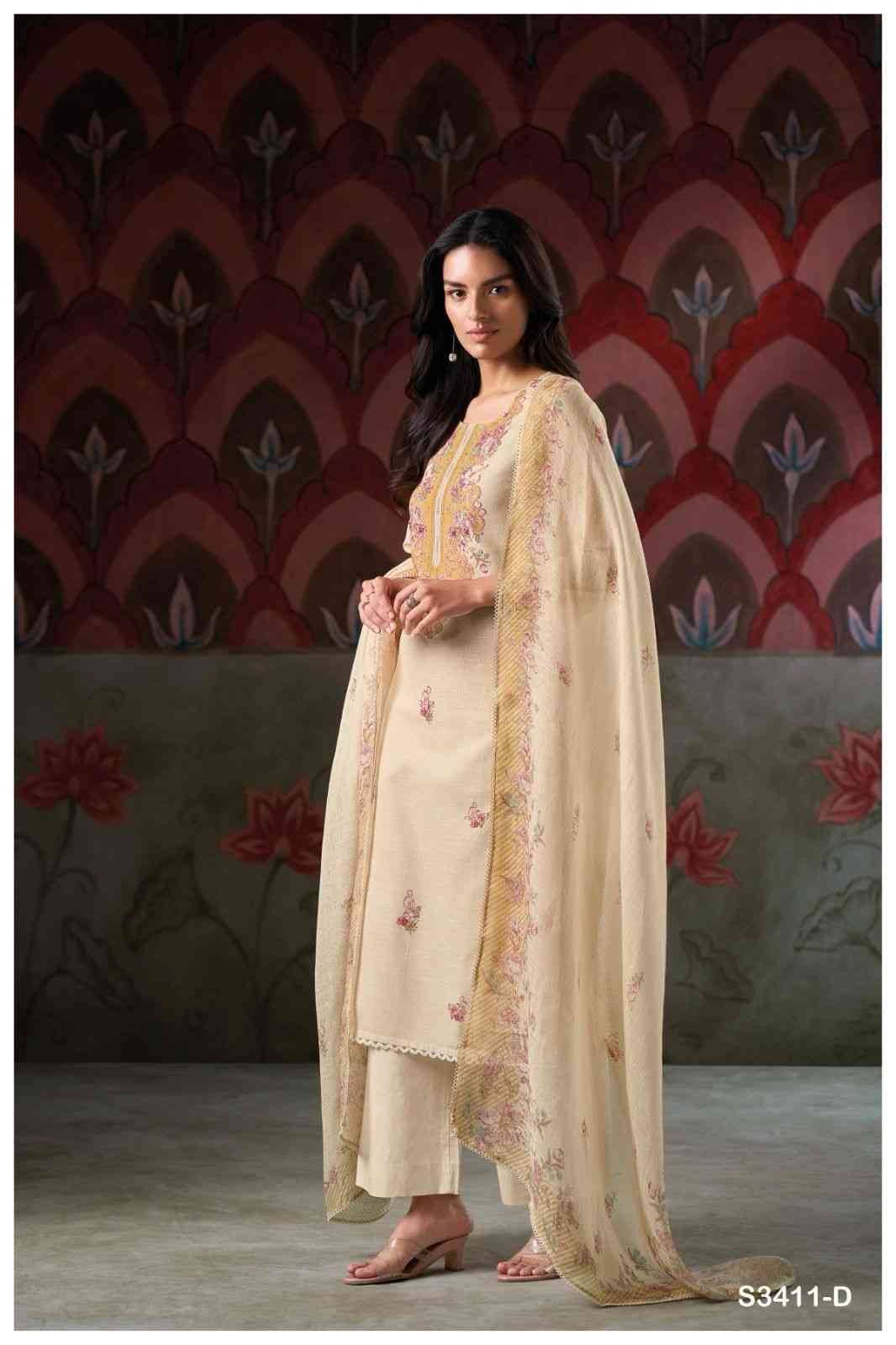 Elishea-3411 By Ganga Fashion 3411-A To 3411-D Series Beautiful Festive Suits Colorful Stylish Fancy Casual Wear & Ethnic Wear Pure Linen Cotton Dresses At Wholesale Price
