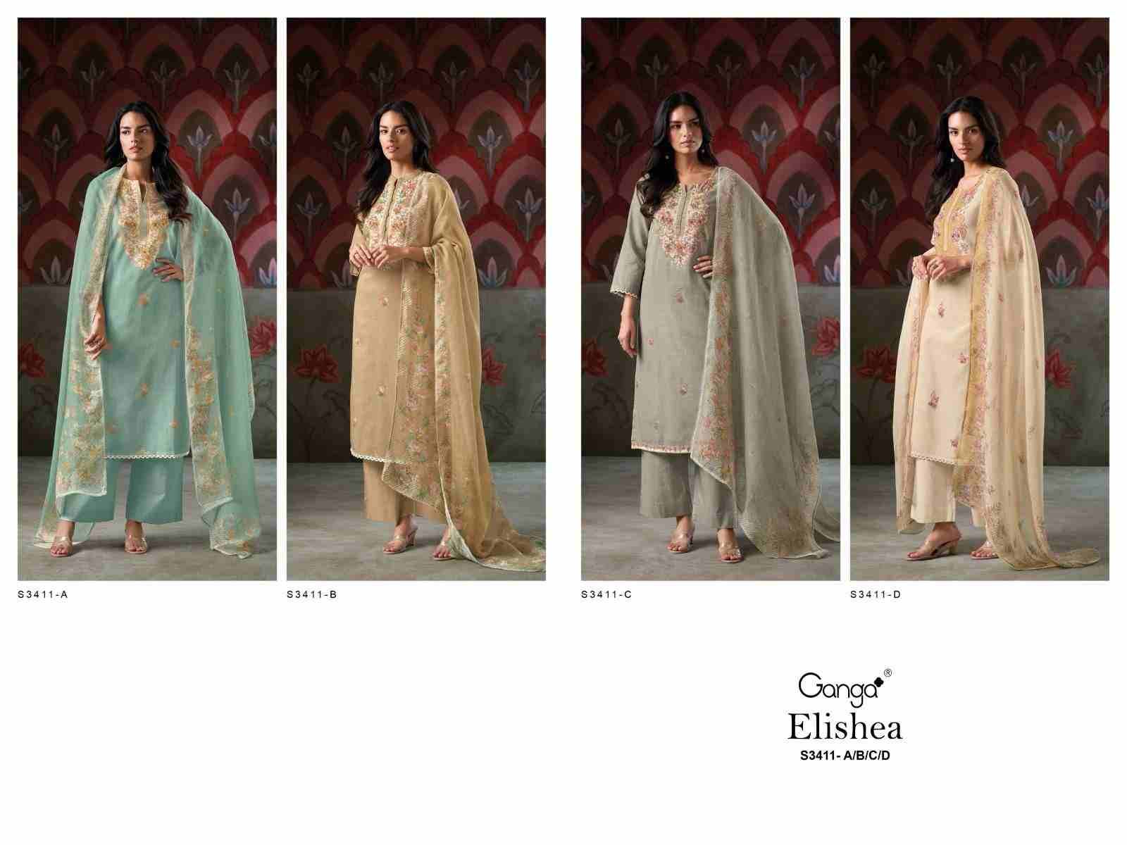 Elishea-3411 By Ganga Fashion 3411-A To 3411-D Series Beautiful Festive Suits Colorful Stylish Fancy Casual Wear & Ethnic Wear Pure Linen Cotton Dresses At Wholesale Price