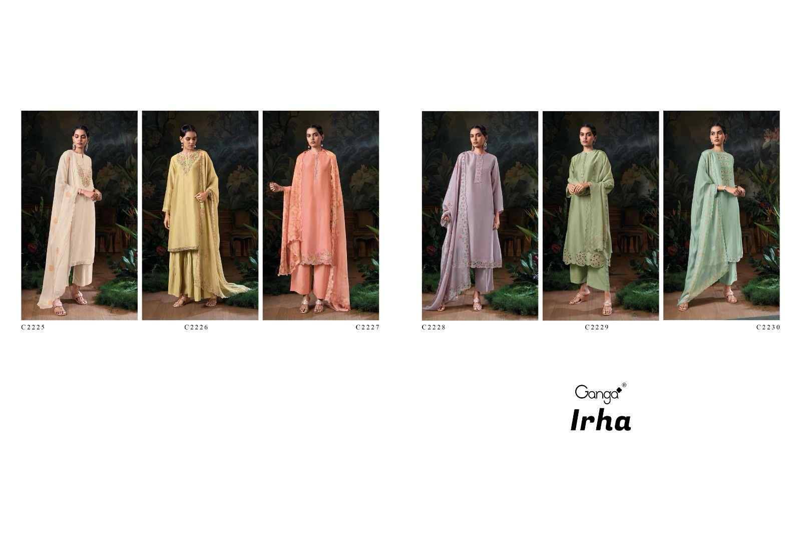 Irha By Ganga Fashion 2225 To 2230 Series Beautiful Festive Suits Colorful Stylish Fancy Casual Wear & Ethnic Wear Pure Bemberg Silk Satin Dresses At Wholesale Price