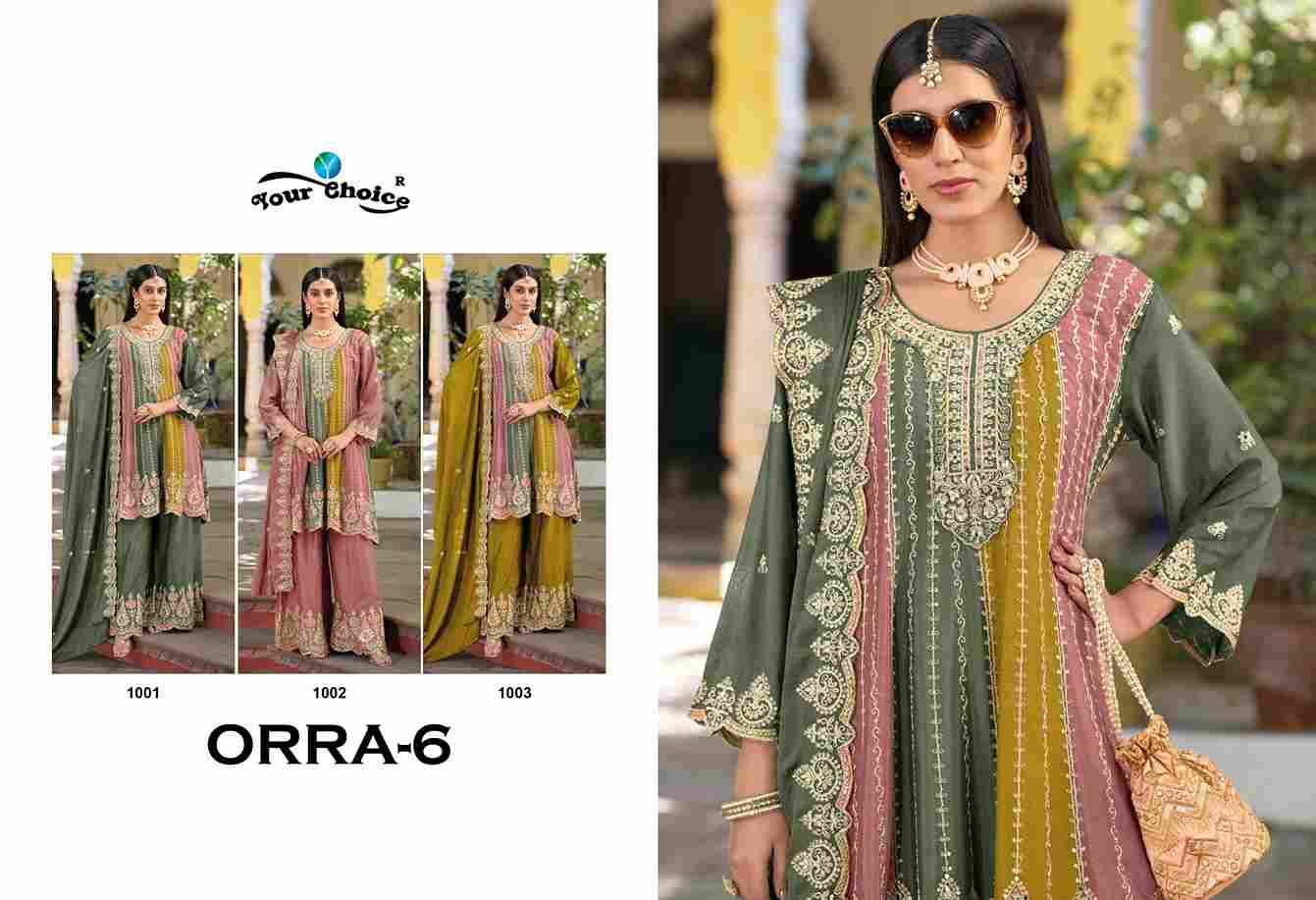 Orra Vol-6 By Your Choice 1001 To 1003 Series Beautiful Stylish Sharara Suits Fancy Colorful Casual Wear & Ethnic Wear & Ready To Wear Heavy Chinnon Embroidered Dresses At Wholesale Price