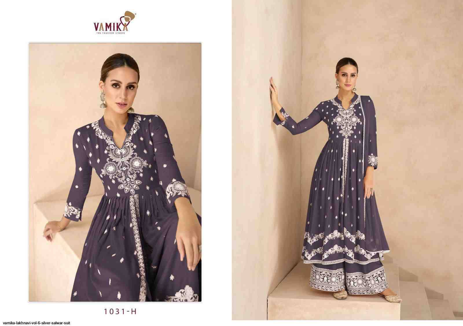 Lakhnavi Vol-6 Silver By Vamika 1031-F To 1031-J Series Beautiful Stylish Sharara Suits Fancy Colorful Casual Wear & Ethnic Wear & Ready To Wear Pure Rayon Printed Dresses At Wholesale Price