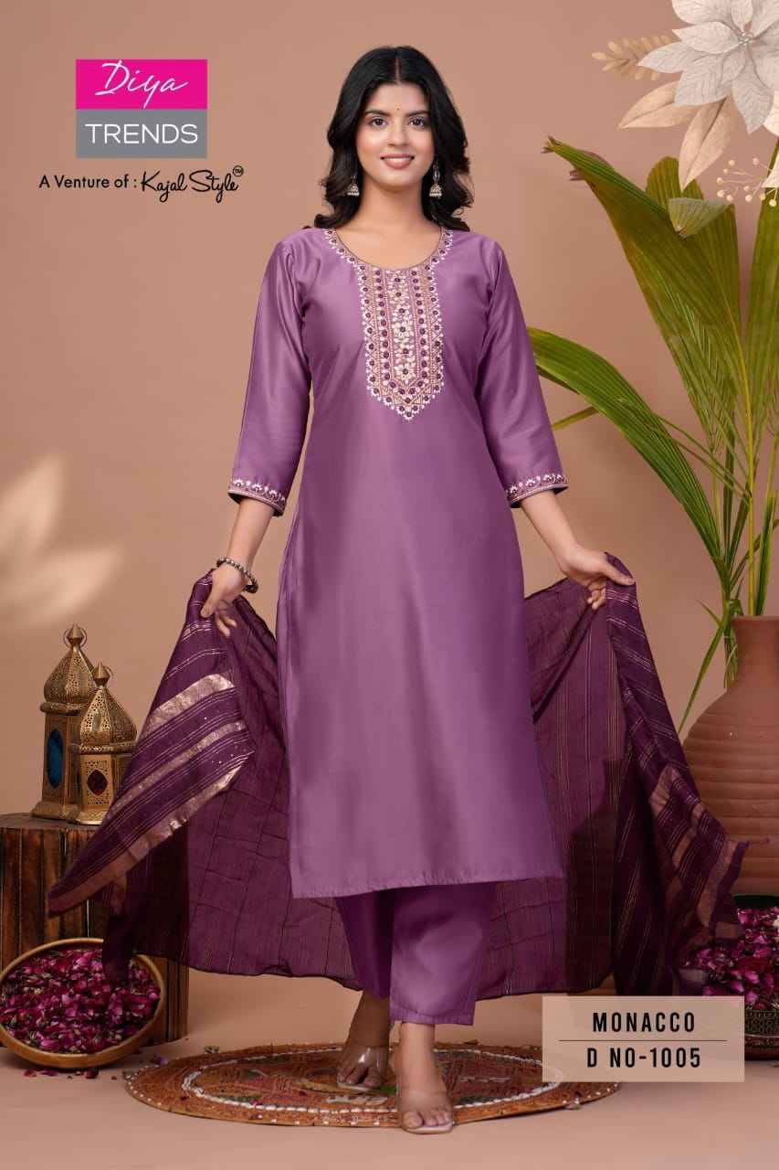 Monacco Vol-1 By Diya Trends 1001 To 1008 Series Beautiful Suits Colorful Stylish Fancy Casual Wear & Ethnic Wear Modal Silk Dresses At Wholesale Price
