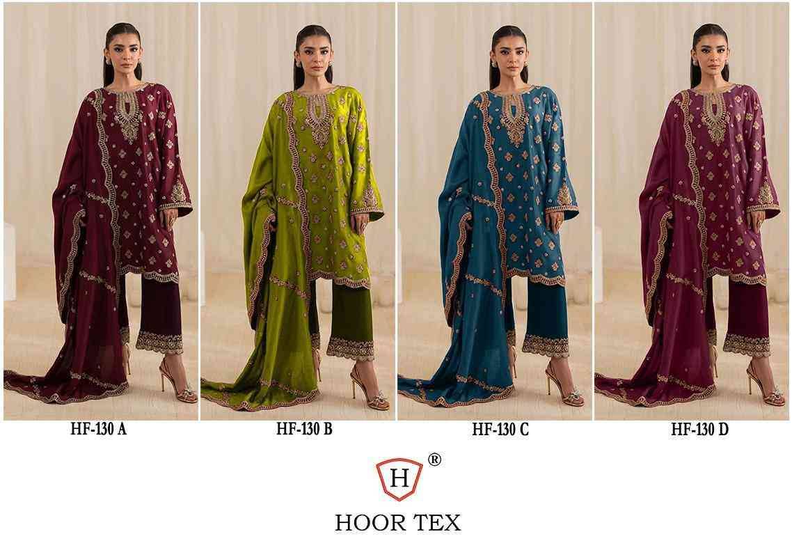 Hoor Tex Hit Design HF-130 Colours By Hoor Tex HF-130-A To HF-130-D Series Beautiful Pakistani Suits Stylish Colorful Fancy Casual Wear & Ethnic Wear Heavy Chinnon Embroidered Dresses At Wholesale Price