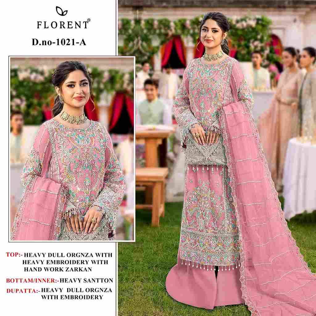 Florent 1021 Colours By Fashid Wholesale 1021-A To 1021-F Series Pakistani Suits Beautiful Fancy Colorful Stylish Party Wear & Occasional Wear Organza Embroidery Dresses At Wholesale Price