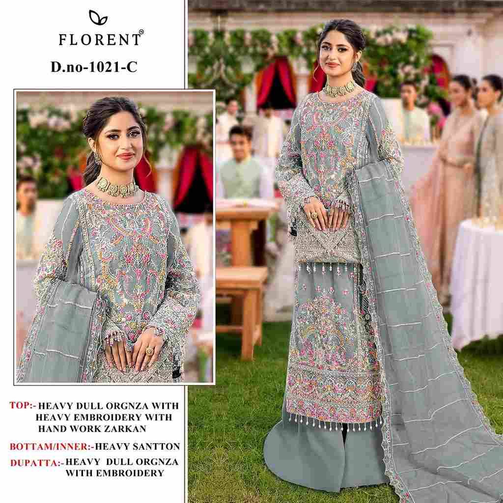 Florent 1021 Colours By Fashid Wholesale 1021-A To 1021-F Series Pakistani Suits Beautiful Fancy Colorful Stylish Party Wear & Occasional Wear Organza Embroidery Dresses At Wholesale Price