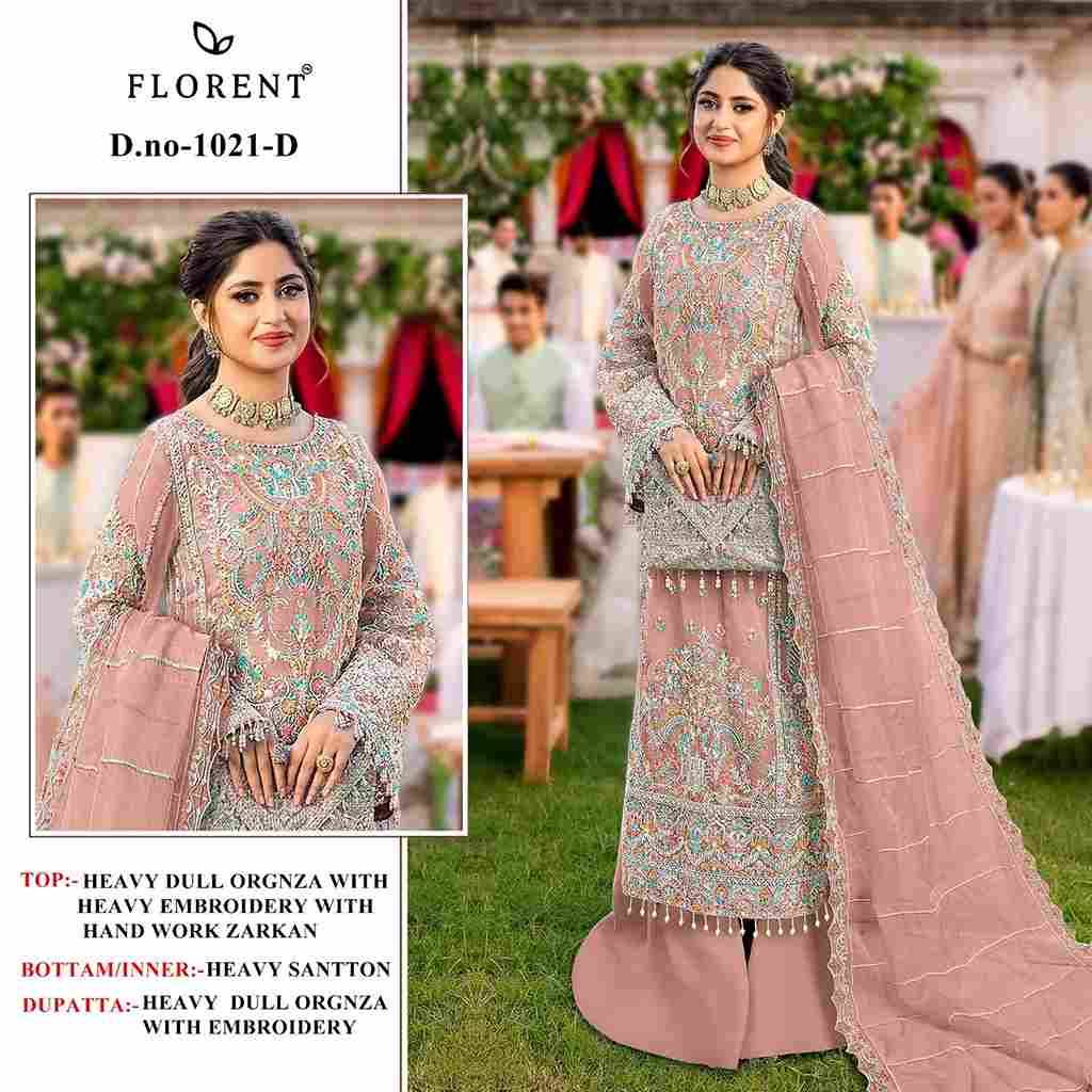 Florent 1021 Colours By Fashid Wholesale 1021-A To 1021-F Series Pakistani Suits Beautiful Fancy Colorful Stylish Party Wear & Occasional Wear Organza Embroidery Dresses At Wholesale Price