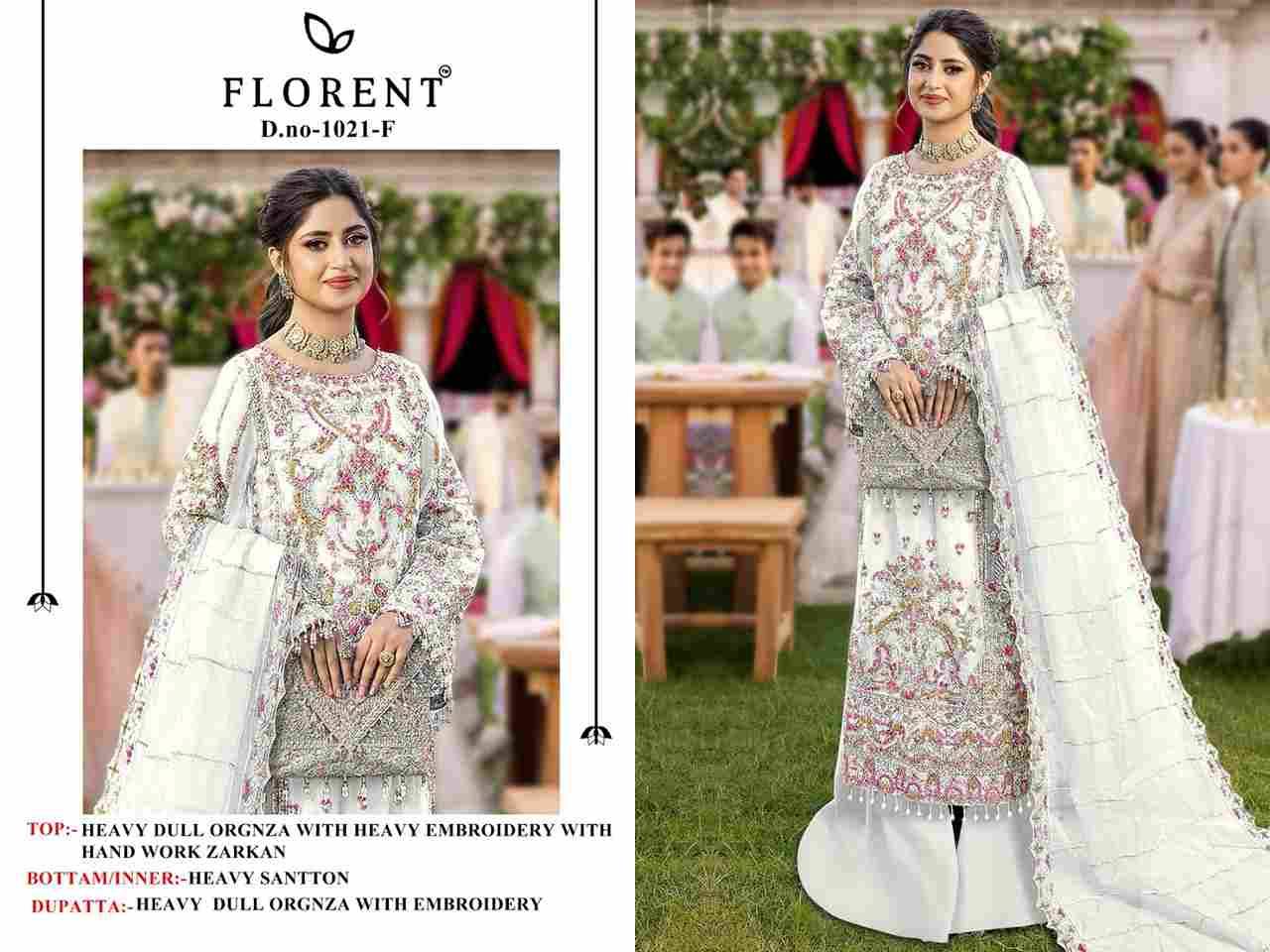 Florent 1021 Colours By Fashid Wholesale 1021-A To 1021-F Series Pakistani Suits Beautiful Fancy Colorful Stylish Party Wear & Occasional Wear Organza Embroidery Dresses At Wholesale Price