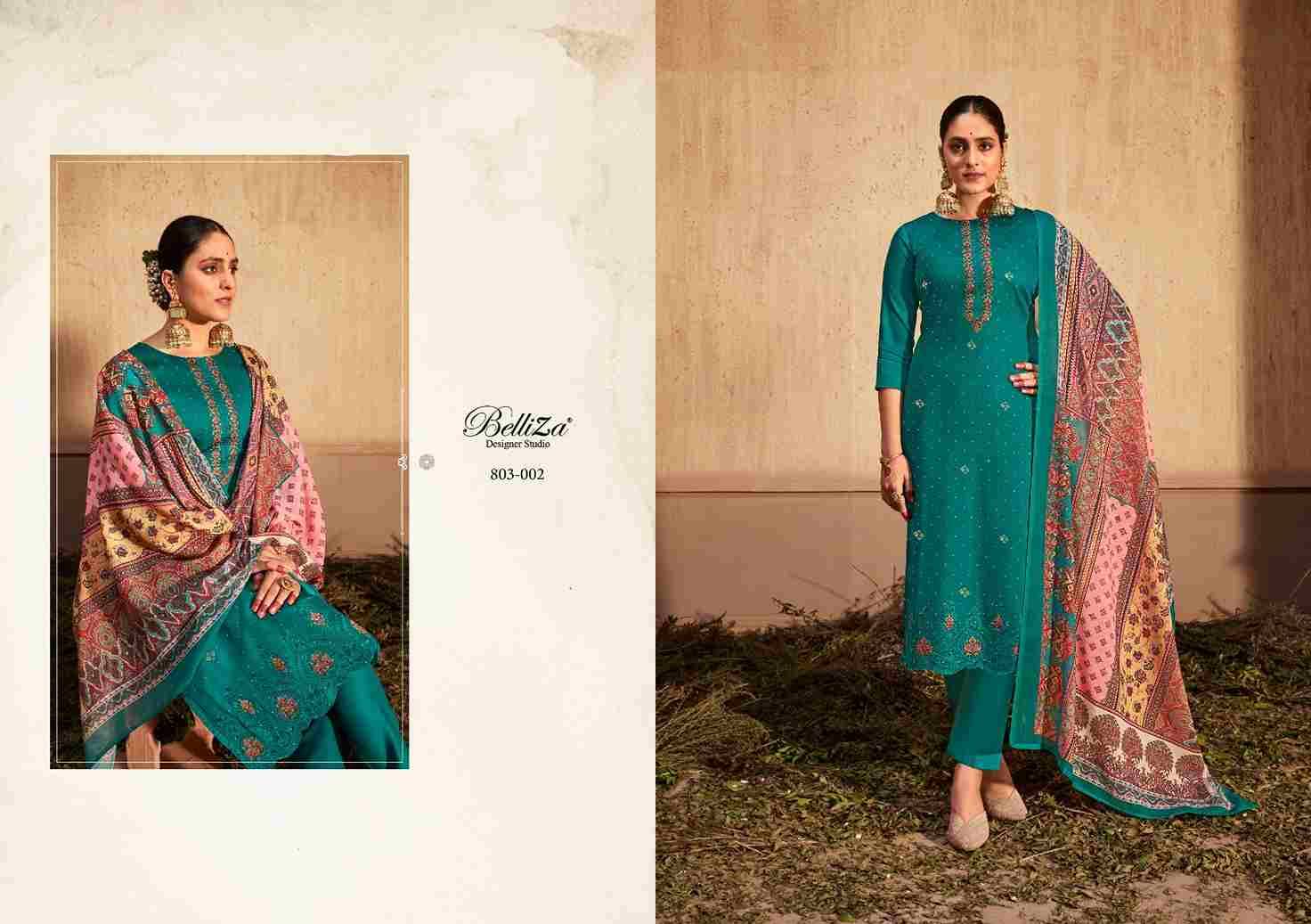 Gulzaar By Belliza 803-001 To 803-008 Series Beautiful Suits Colorful Stylish Fancy Casual Wear & Ethnic Wear Pure Jam Print With Embroidered Dresses At Wholesale Price
